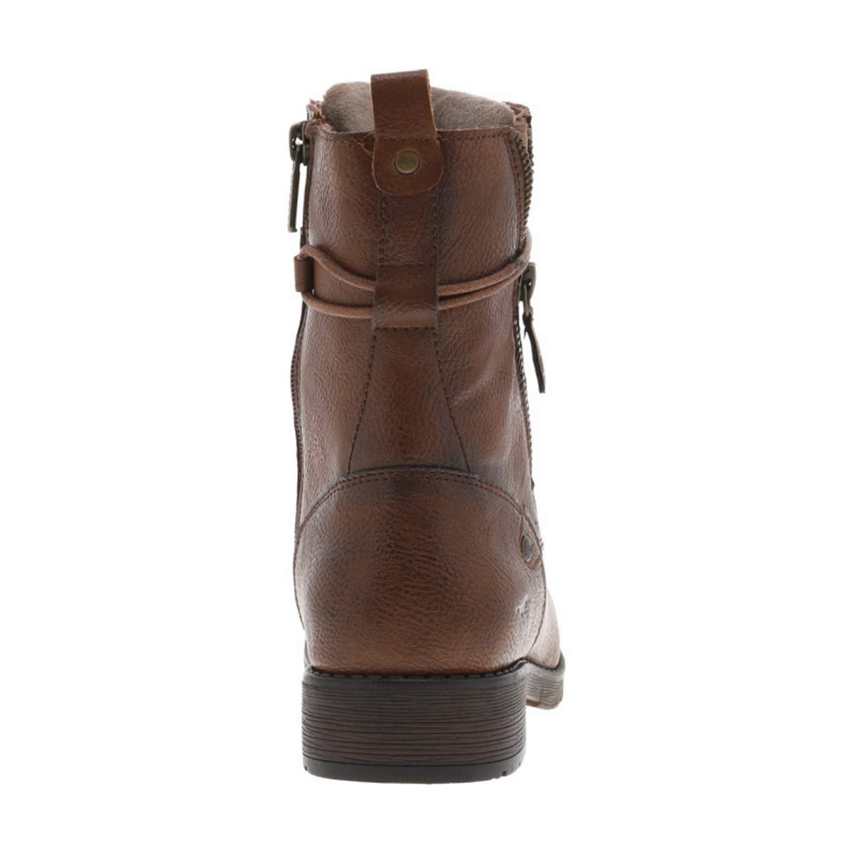 Bottines cognac à talon décroché bas avec un zip et des lacets ronds cognac, MUSTANG