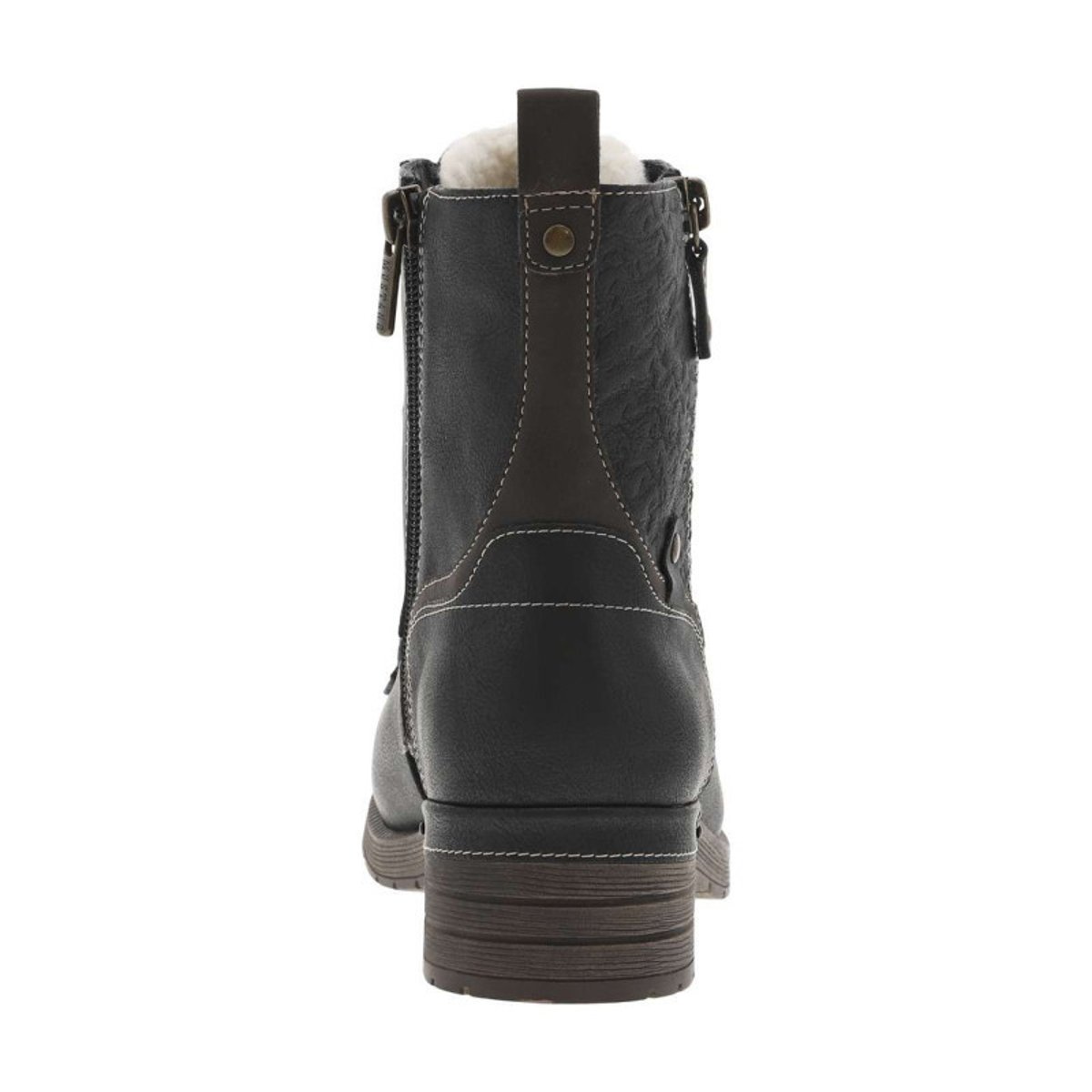 Bottines noires à talon décroché bas avec un zip et des lacets ronds noires, MUSTANG