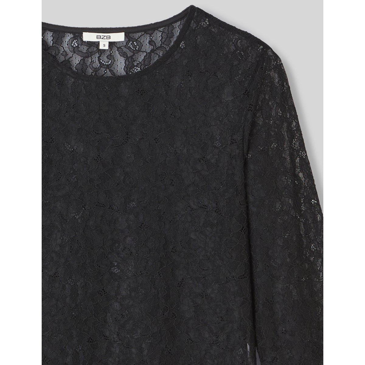 T-shirt manches longues en dentelle noir, BZB