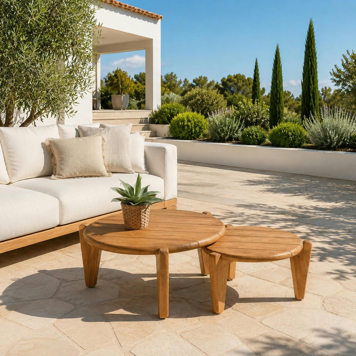Tables basses rondes gigognes en teck recyclé ORIA bois naturel, PIER IMPORT