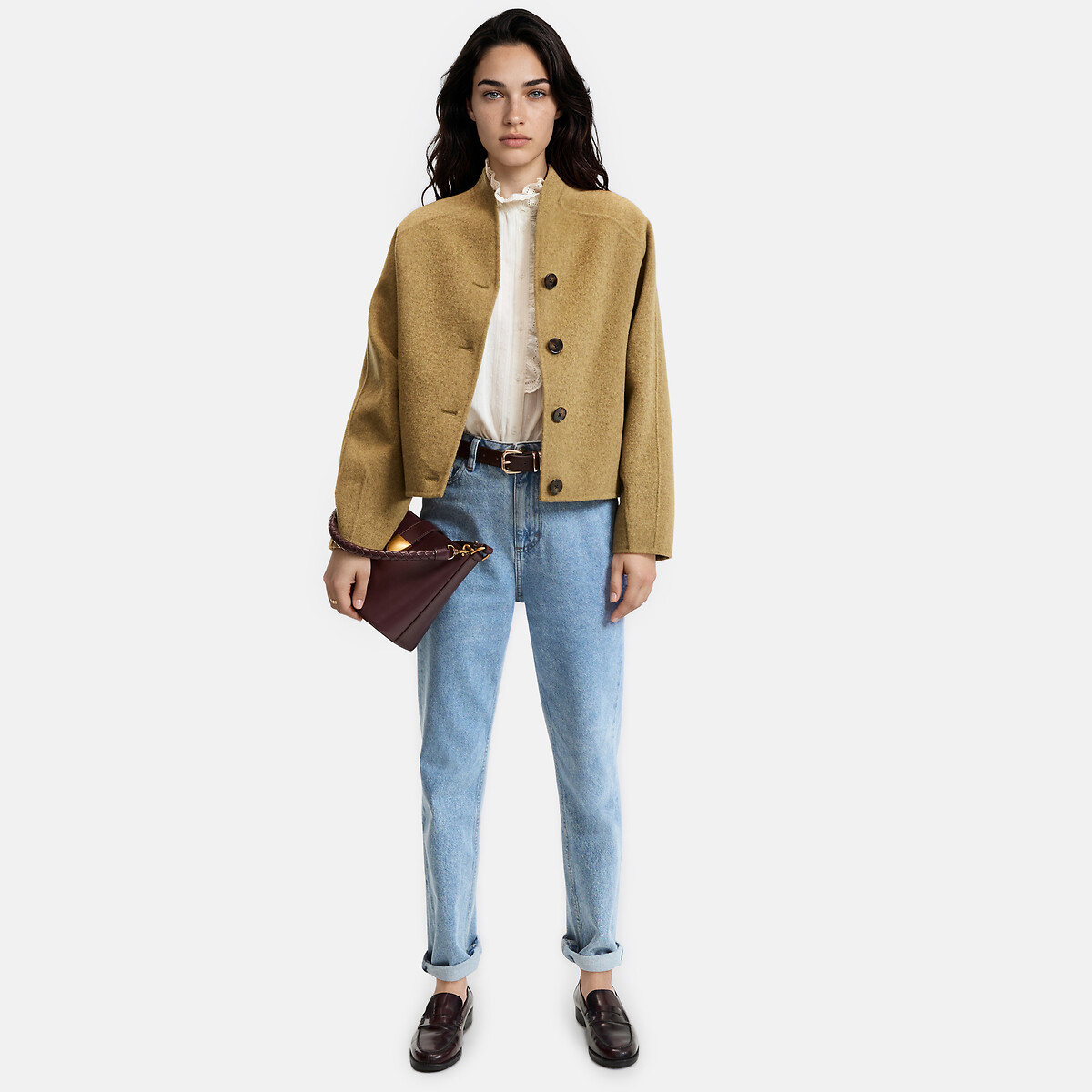 Manteau court, fait main, 57% laine vert bronze, LA REDOUTE COLLECTIONS