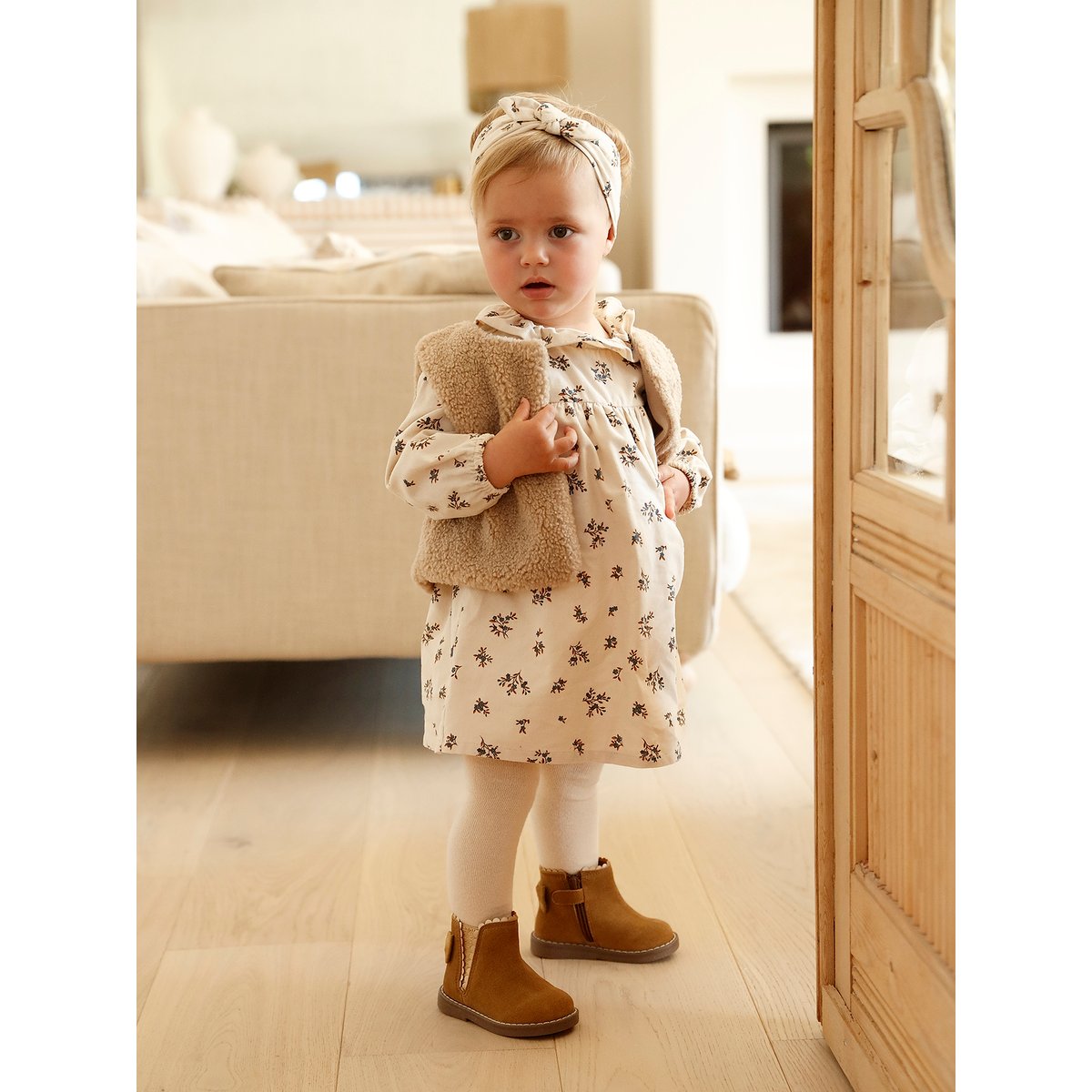 Coffret robe + gilet + bandeau vanille, VERTBAUDET