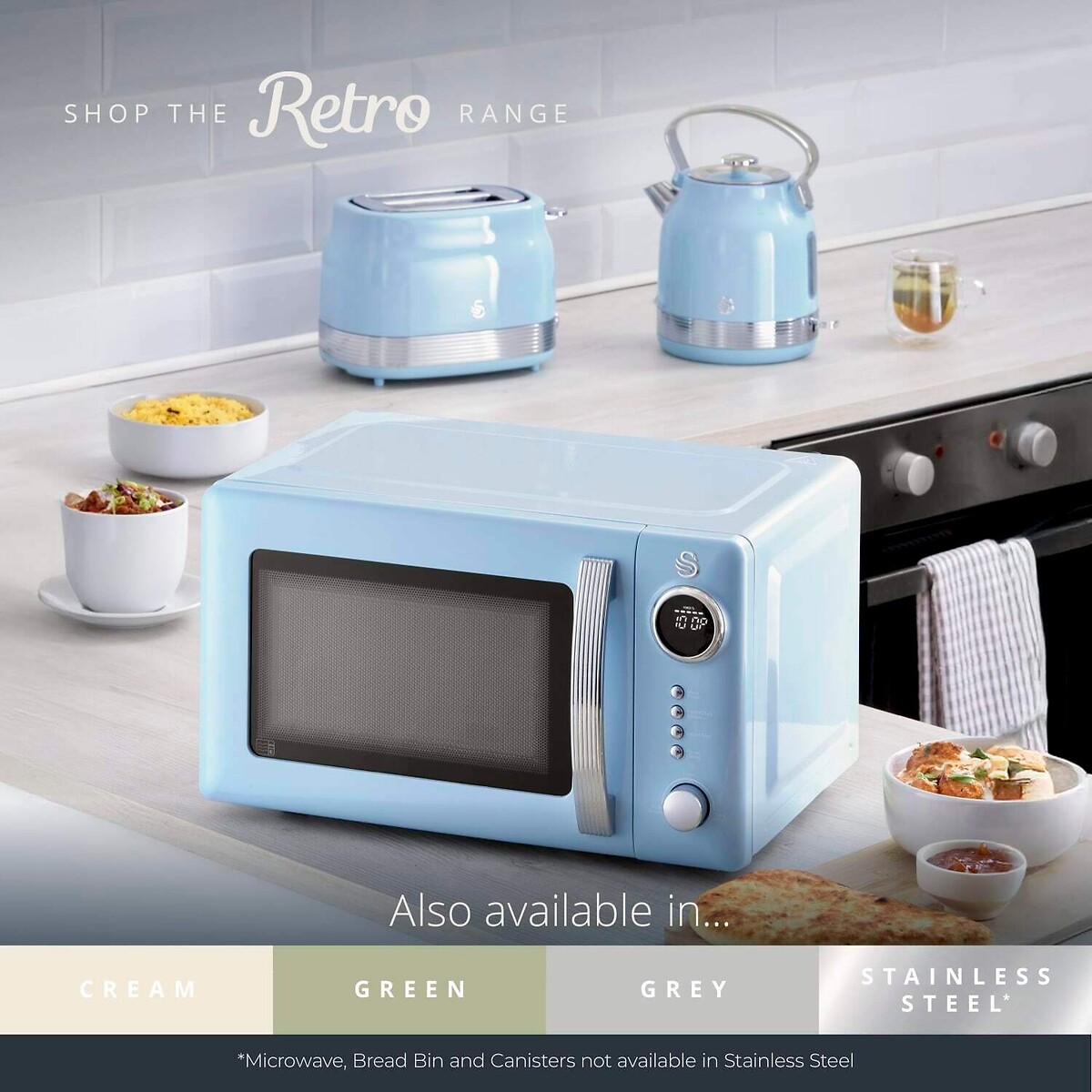RetroRevive 800W Digital Microwave blue, SWAN