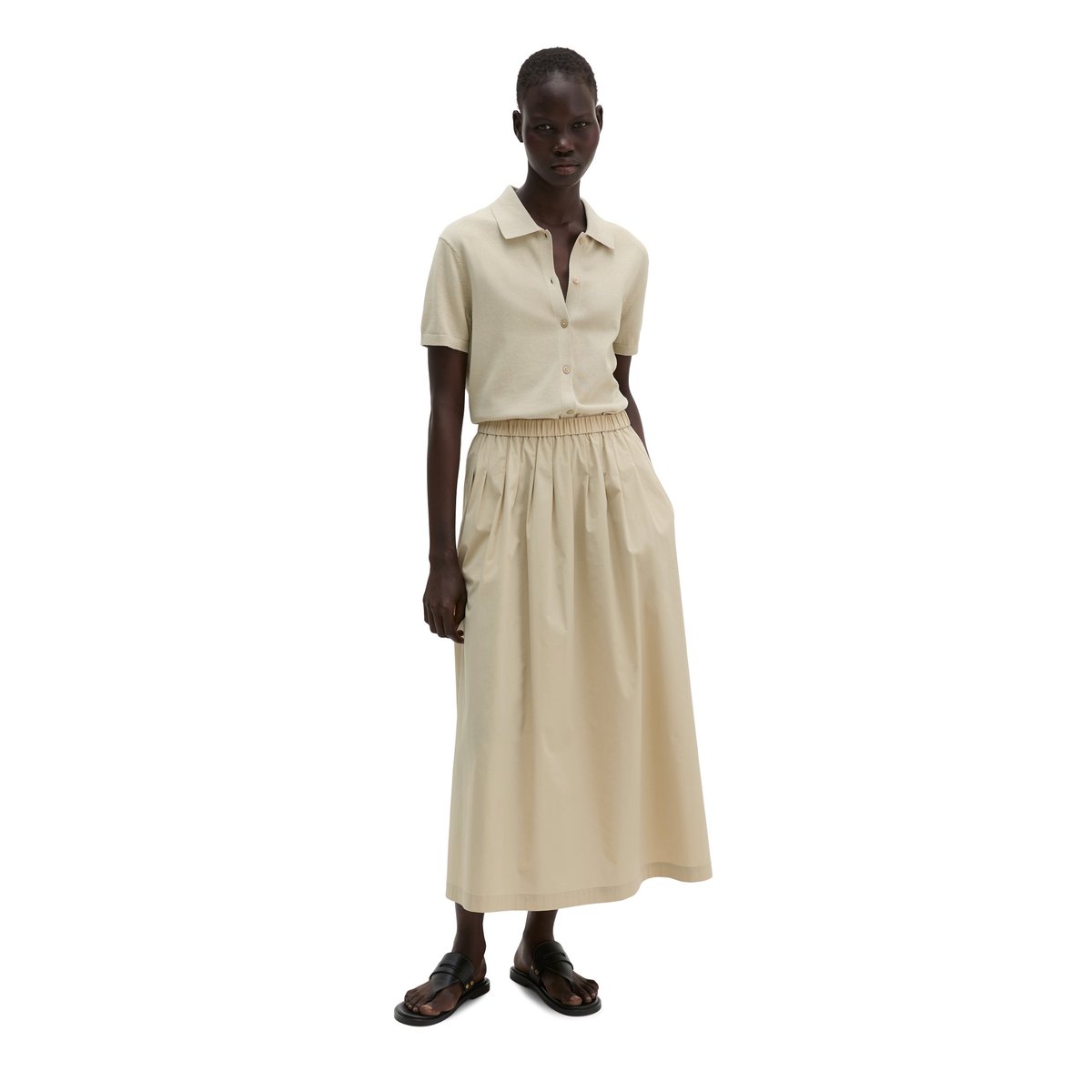 Cardigan style polo regular en fil de coton pur beige, MARC O'POLO