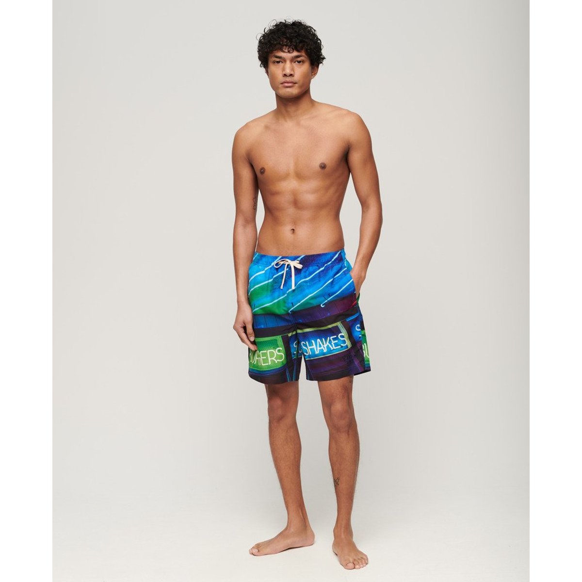Short de bain Photographic recyclé longueur 43 cm bleu marine fluo, SUPERDRY