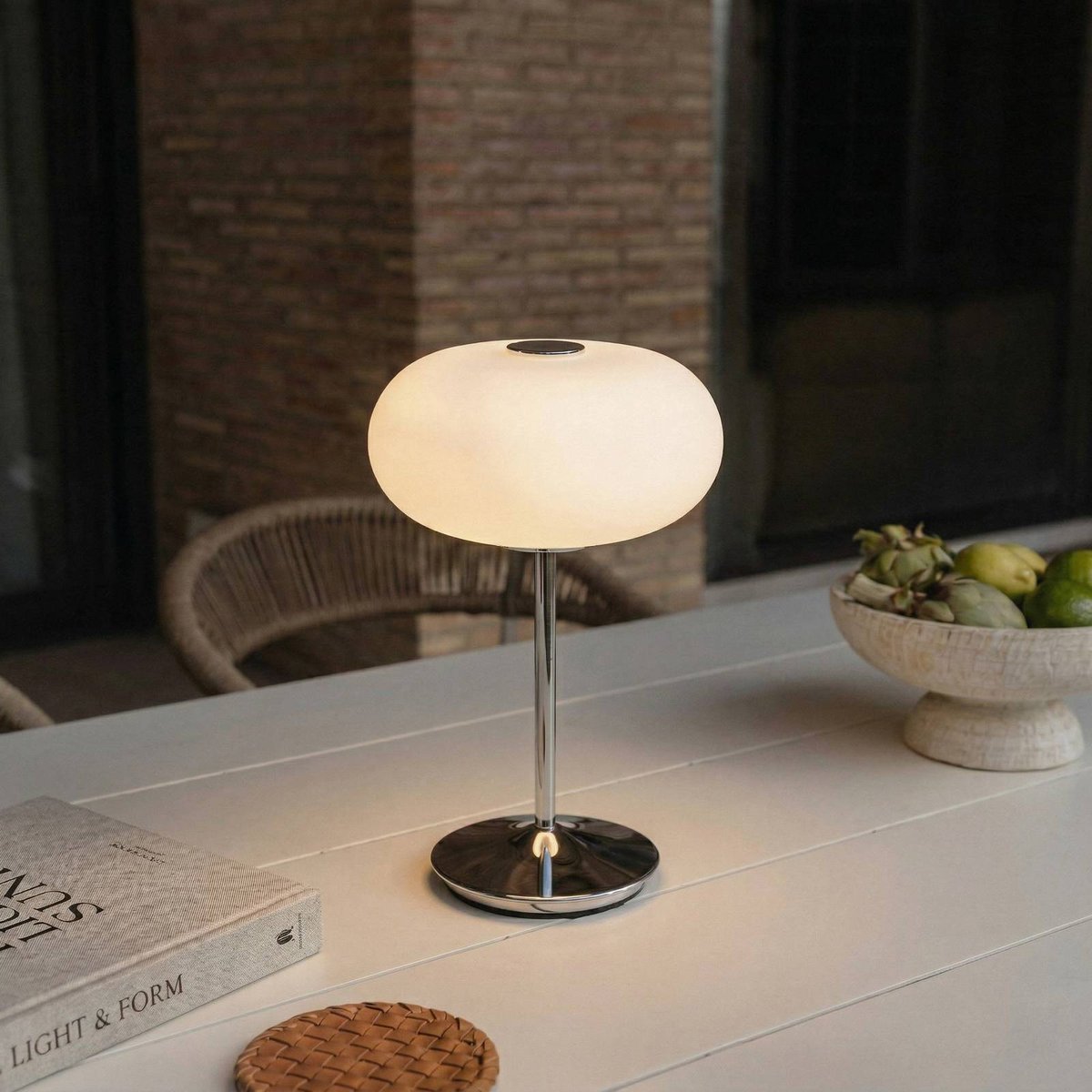 Luminaire de terrasse en verre designLED chrome, blanc, LUCANDE