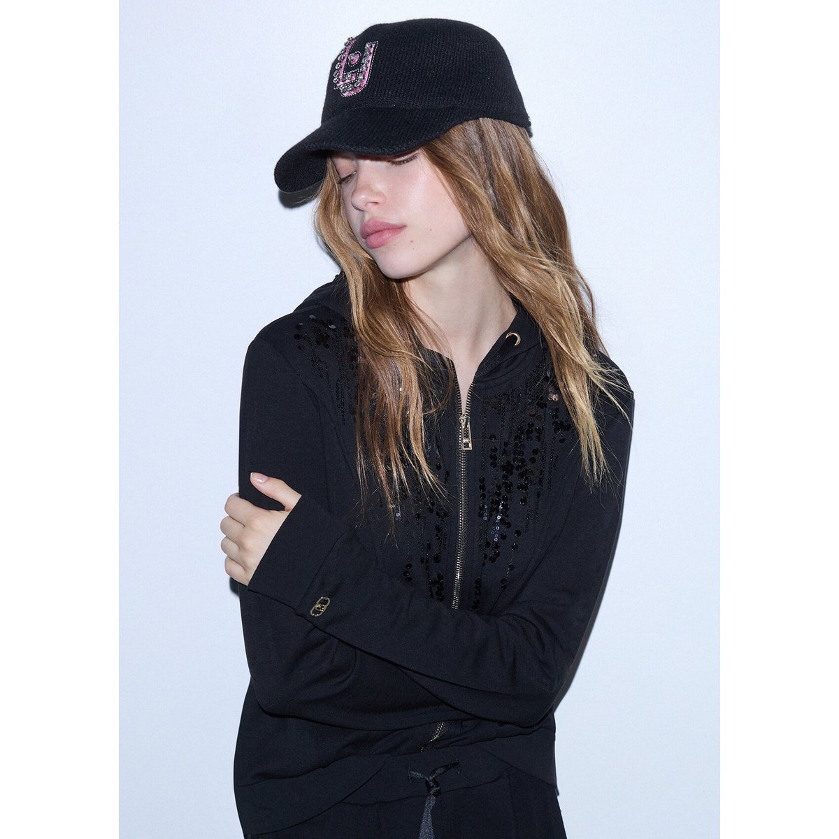 Casquette de baseball avec broderie bijou noir, LIU JO