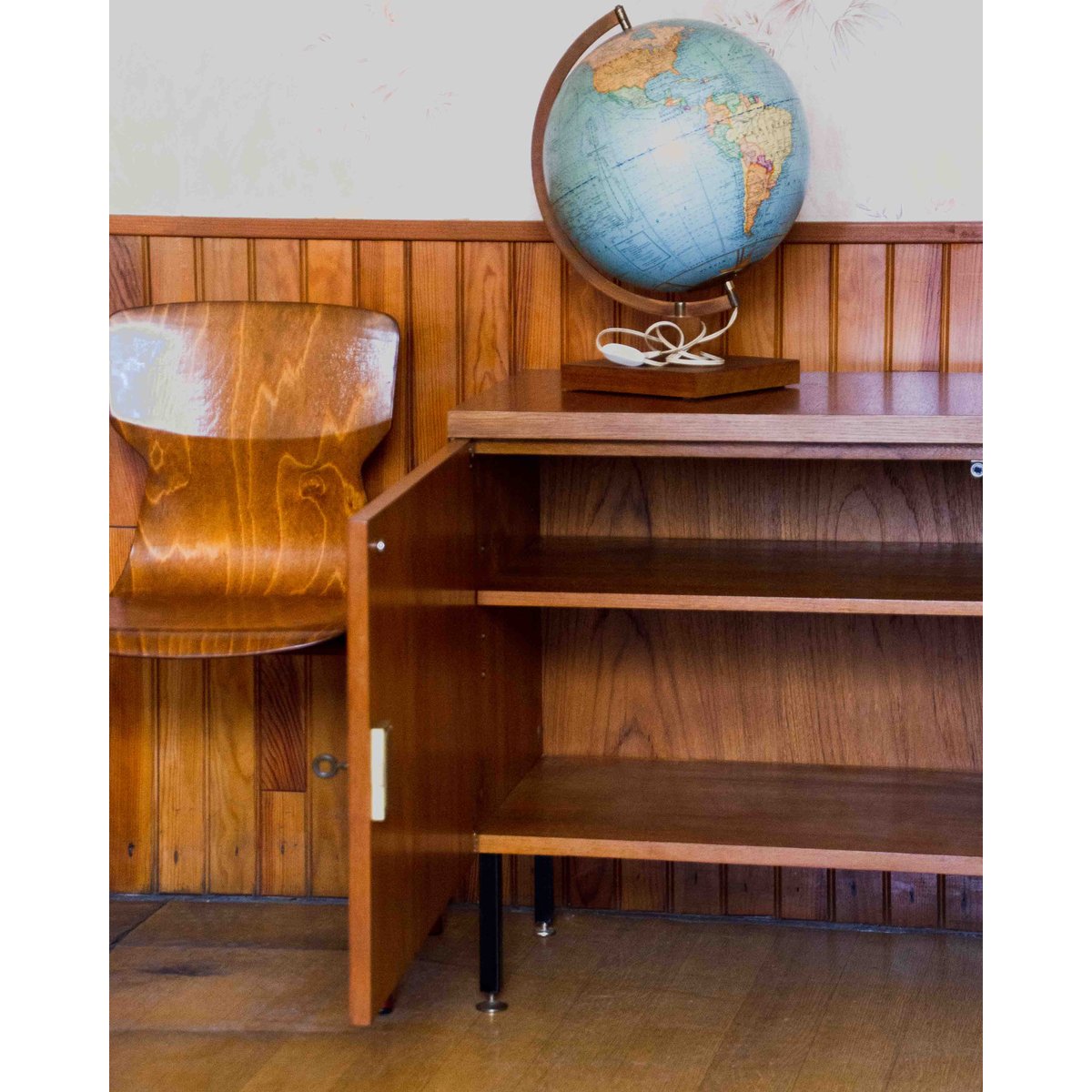 Buffet contemporain en teck Gustave N°1614 - Bon état bois clair, DEBONGOUT