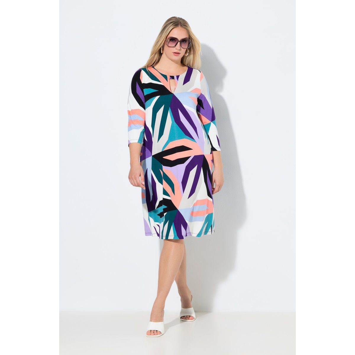 Robe point de Rome, motif floral abstrait violet, ULLA POPKEN