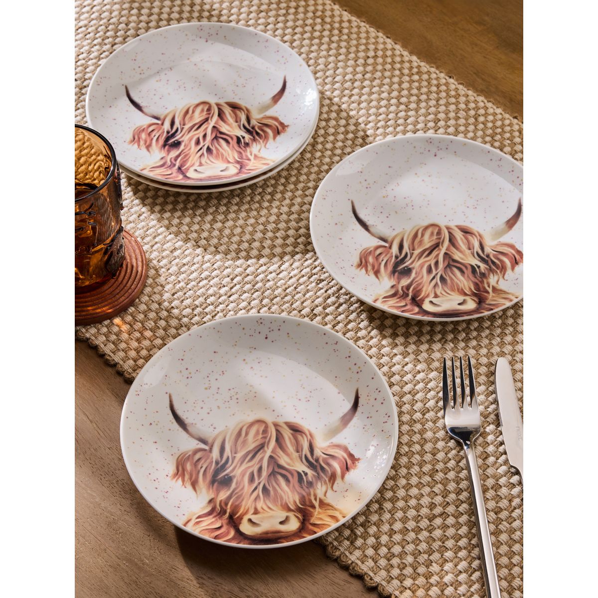 Assiette à dessert vache hamish, lot de 4 naturel, NEXT