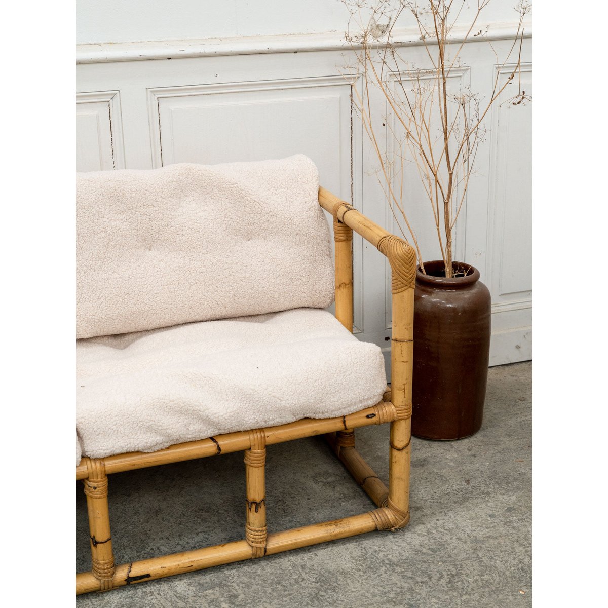 Salon en bambou et tissu Jacques N°142 - Bon état naturel, DEBONGOUT