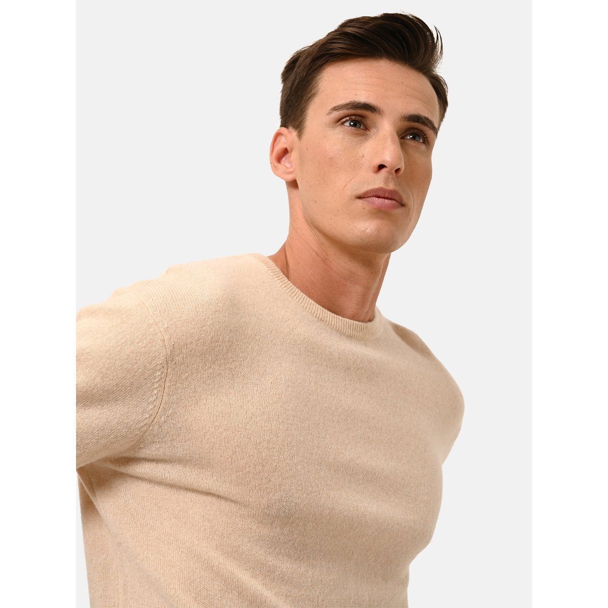 Pull Col Rond Sable Howard beige, JUST CASHMERE