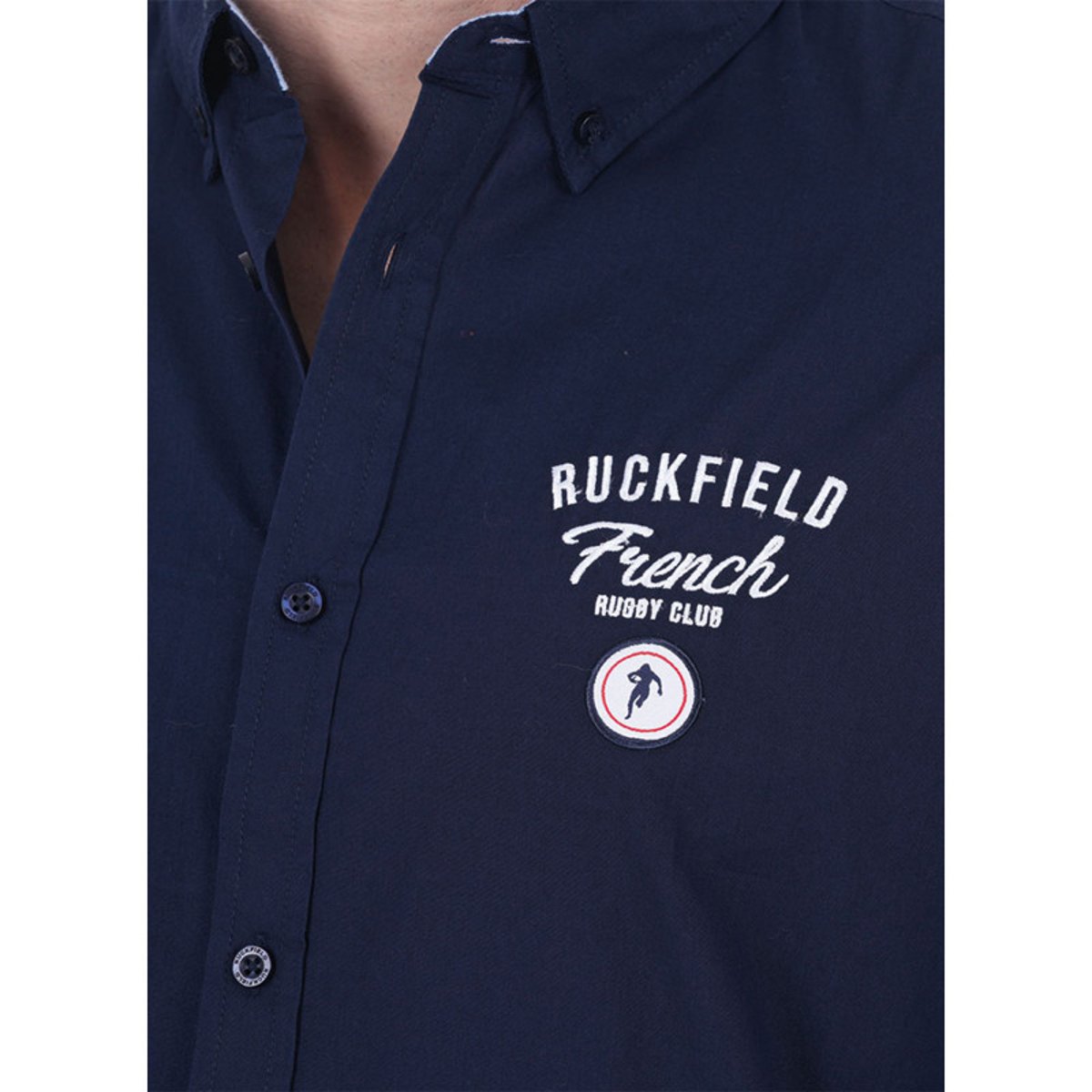 Chemise en coton biologique marine unie à coupe ajustée avec un col boutonné marine, RUCKFIELD