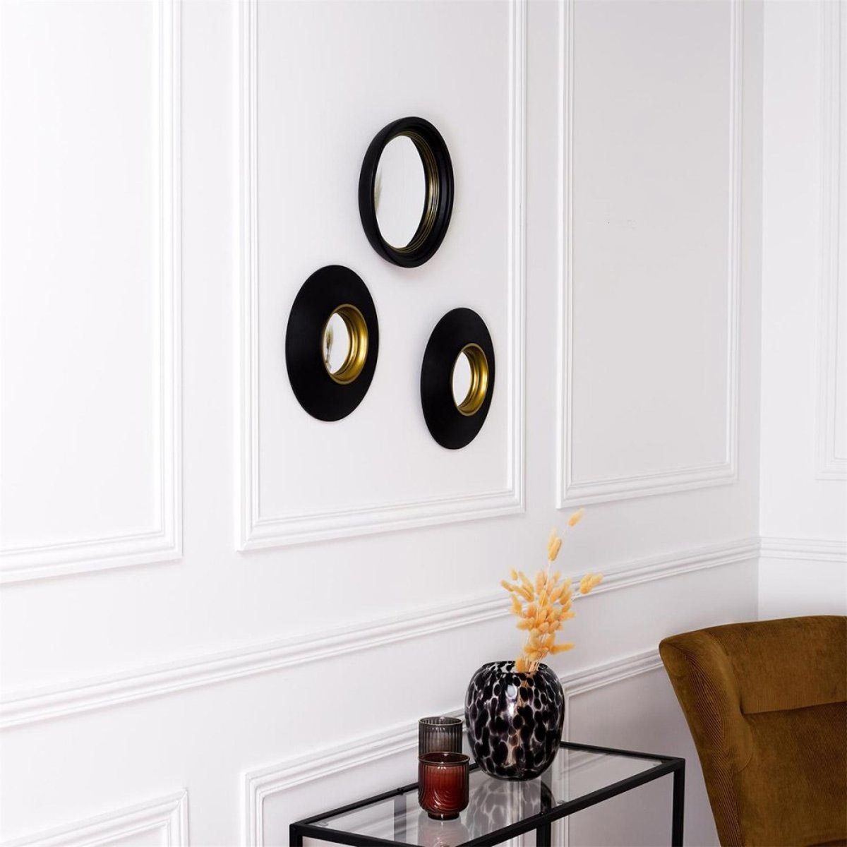 Lot de 3 miroirs convexes Oko D25 noir, DECORATIE