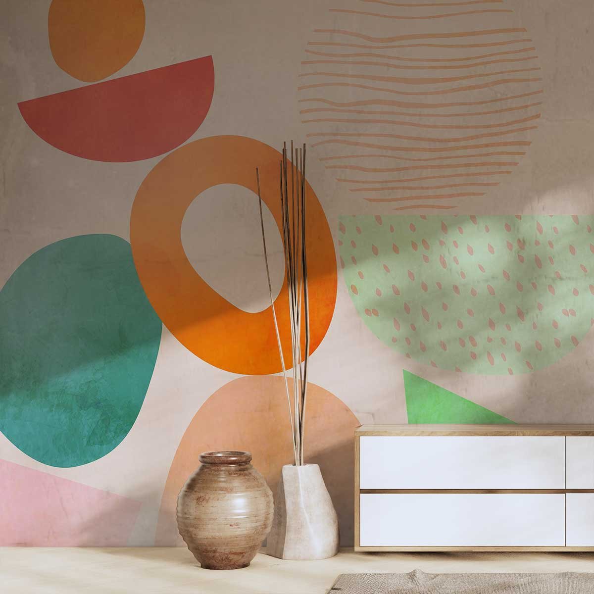 Papier peint jeu de formes roses intissé, HEXOA