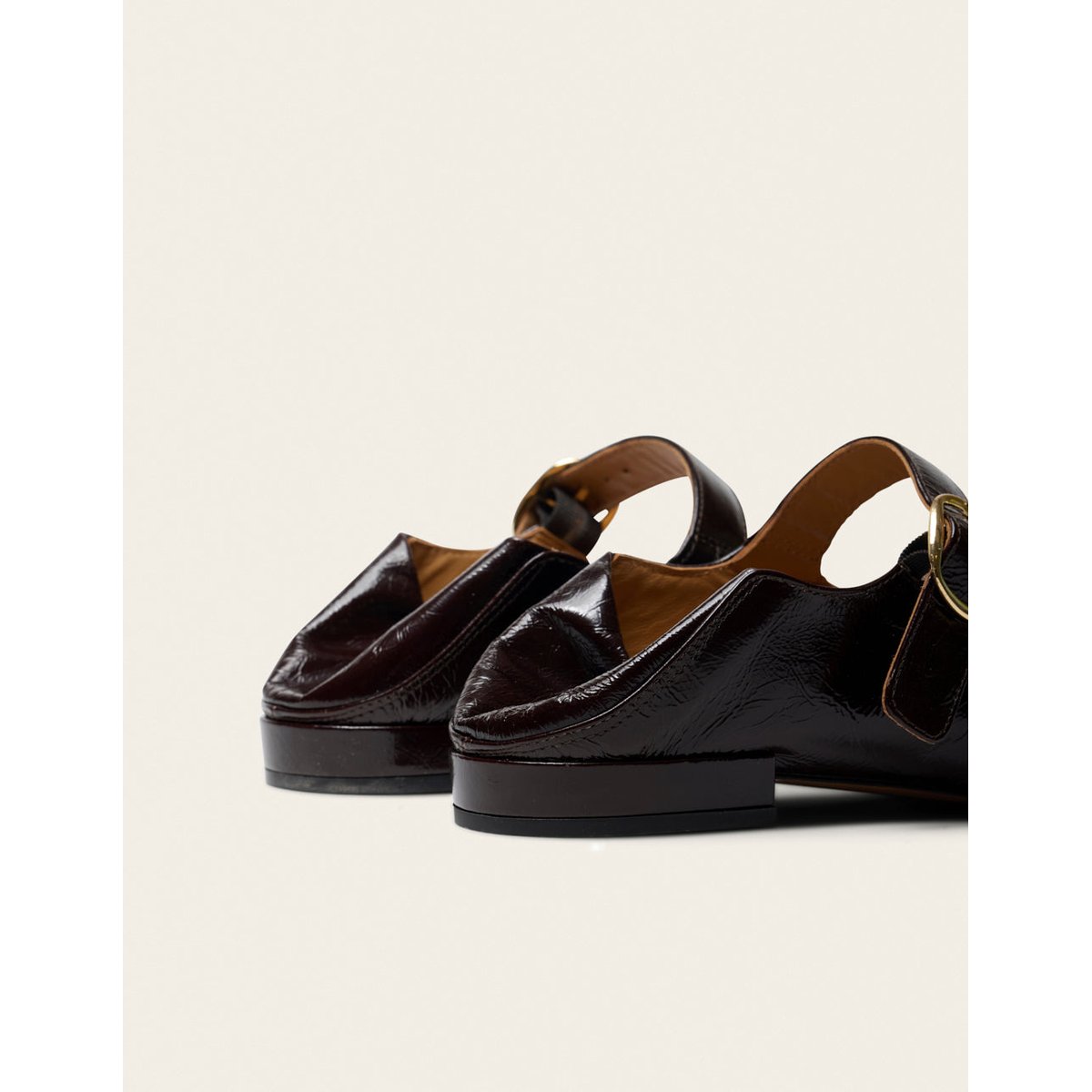 Ballerines LALI cuir plissé chocolat clous, ODAJE