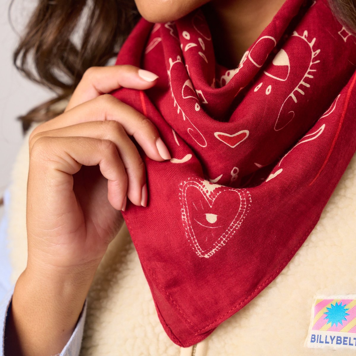 Petit foulard en coton biologique LISE rouge et blanc, BILLYBELT