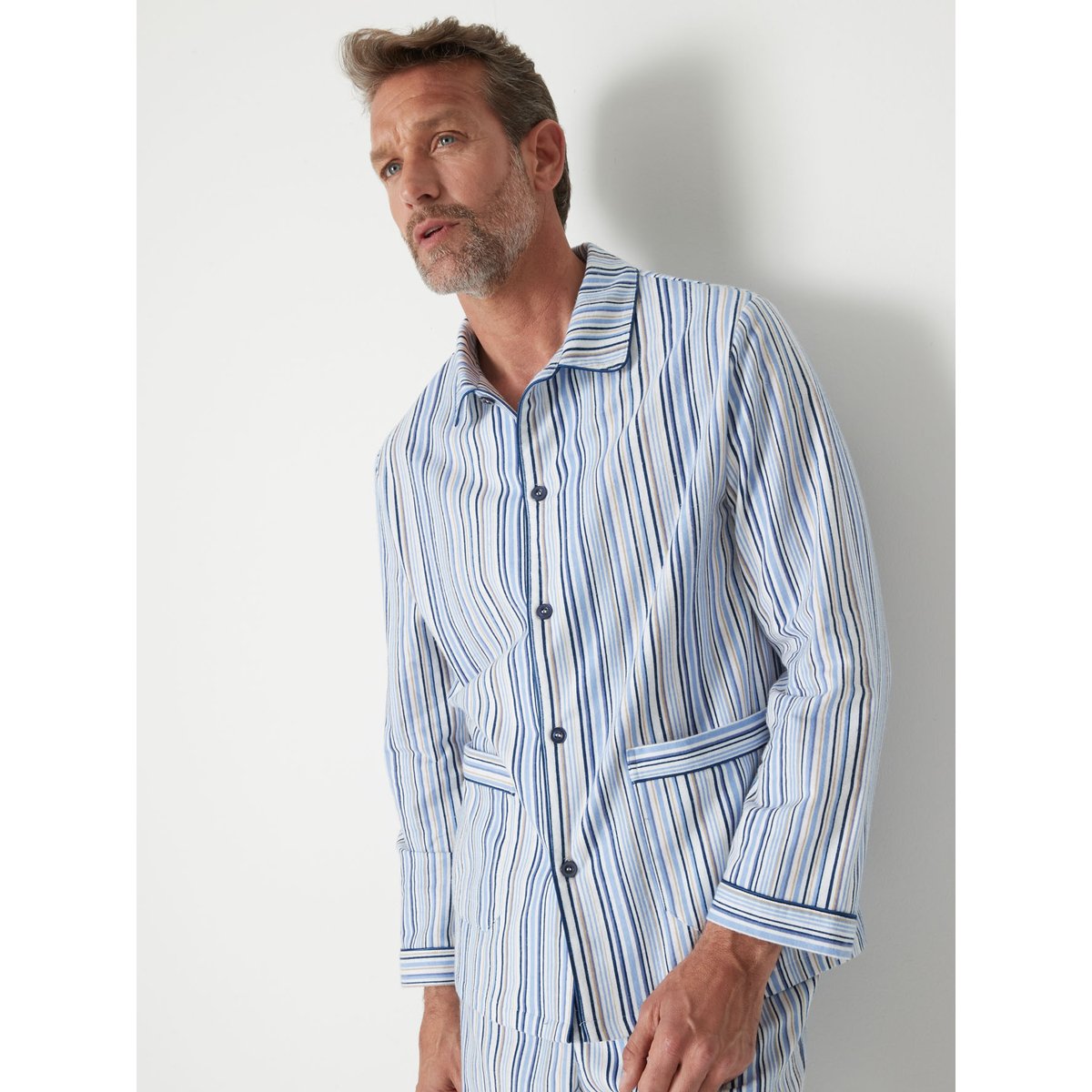Pyjama classique flanelle pur coton rayé bleu ciel, DAXON