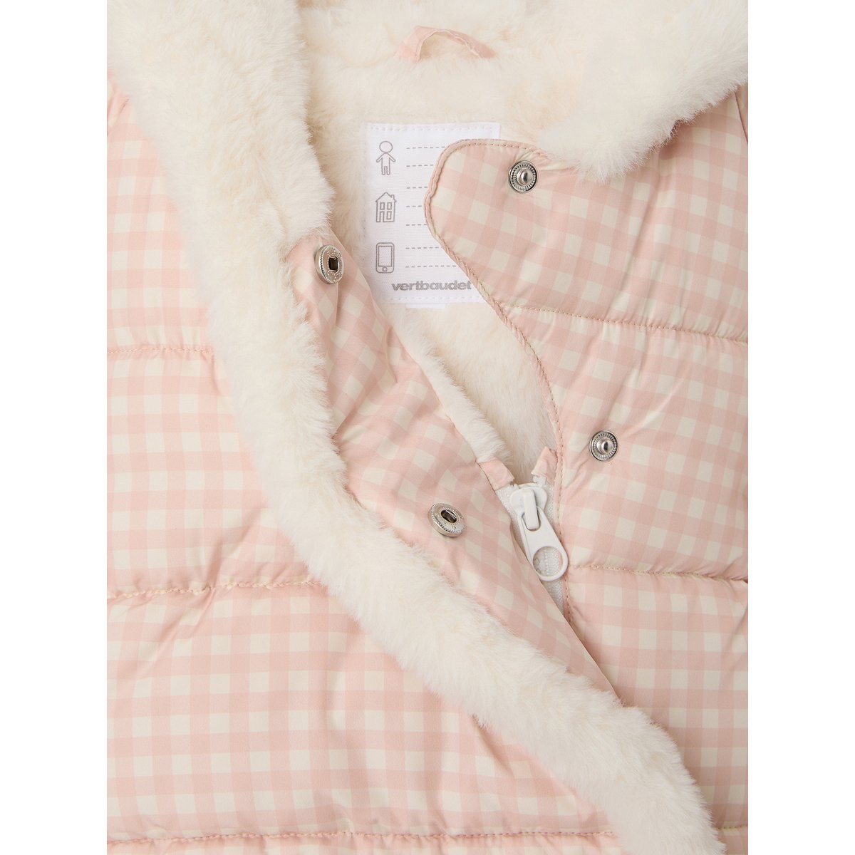 Doudoune à capuche rose poudré, VERTBAUDET