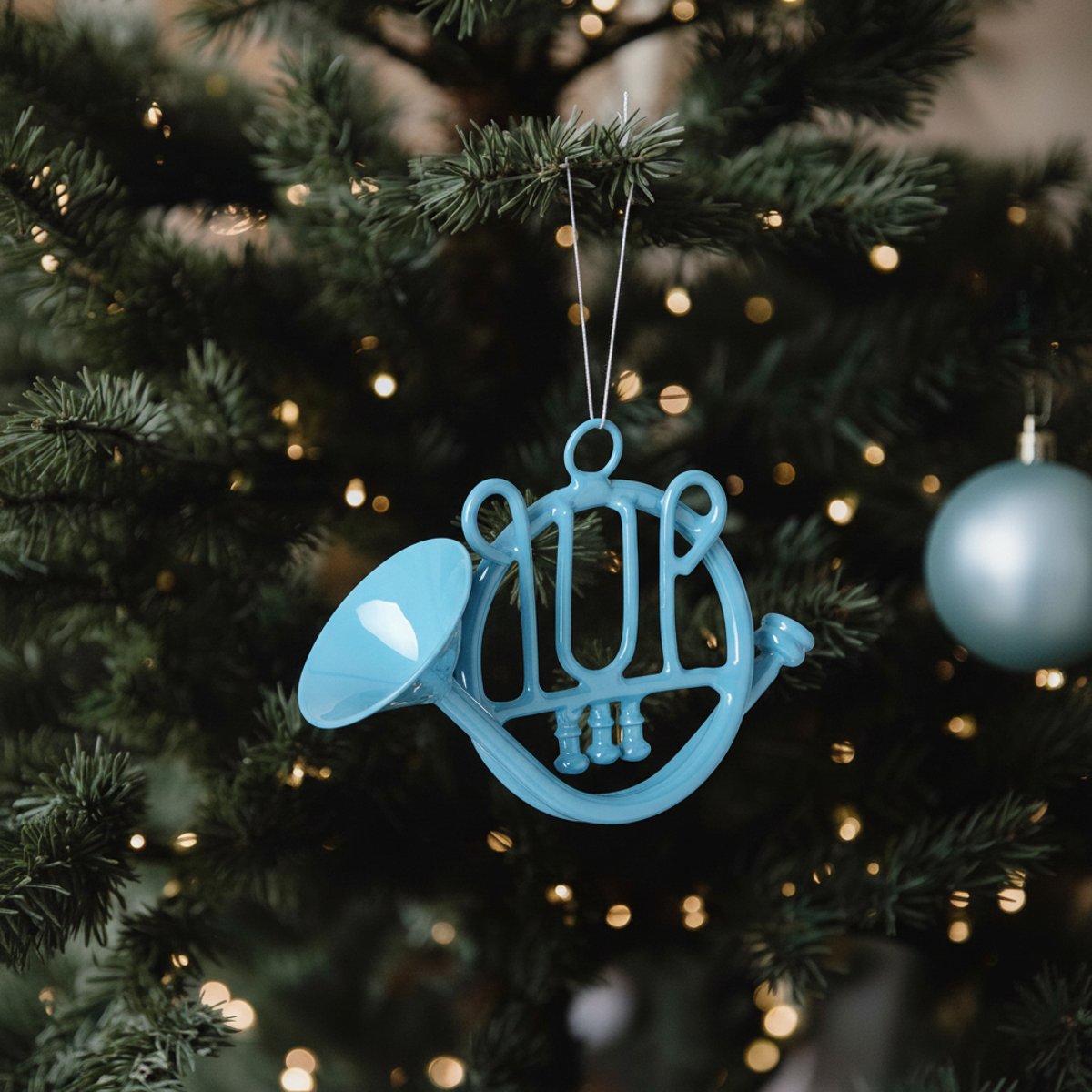 Suspension de noël décorative cor de chasse en fer L9 bleu, SIA DECO