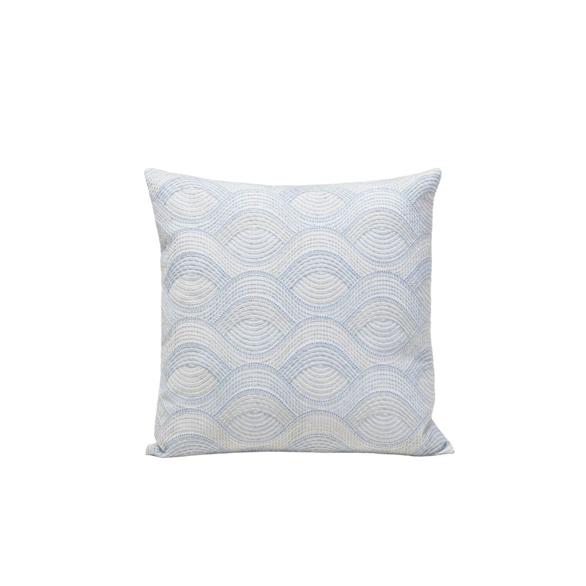 Housse De Coussin en Vagues finement brodées KAMARIE blanc et ciel, MADURA