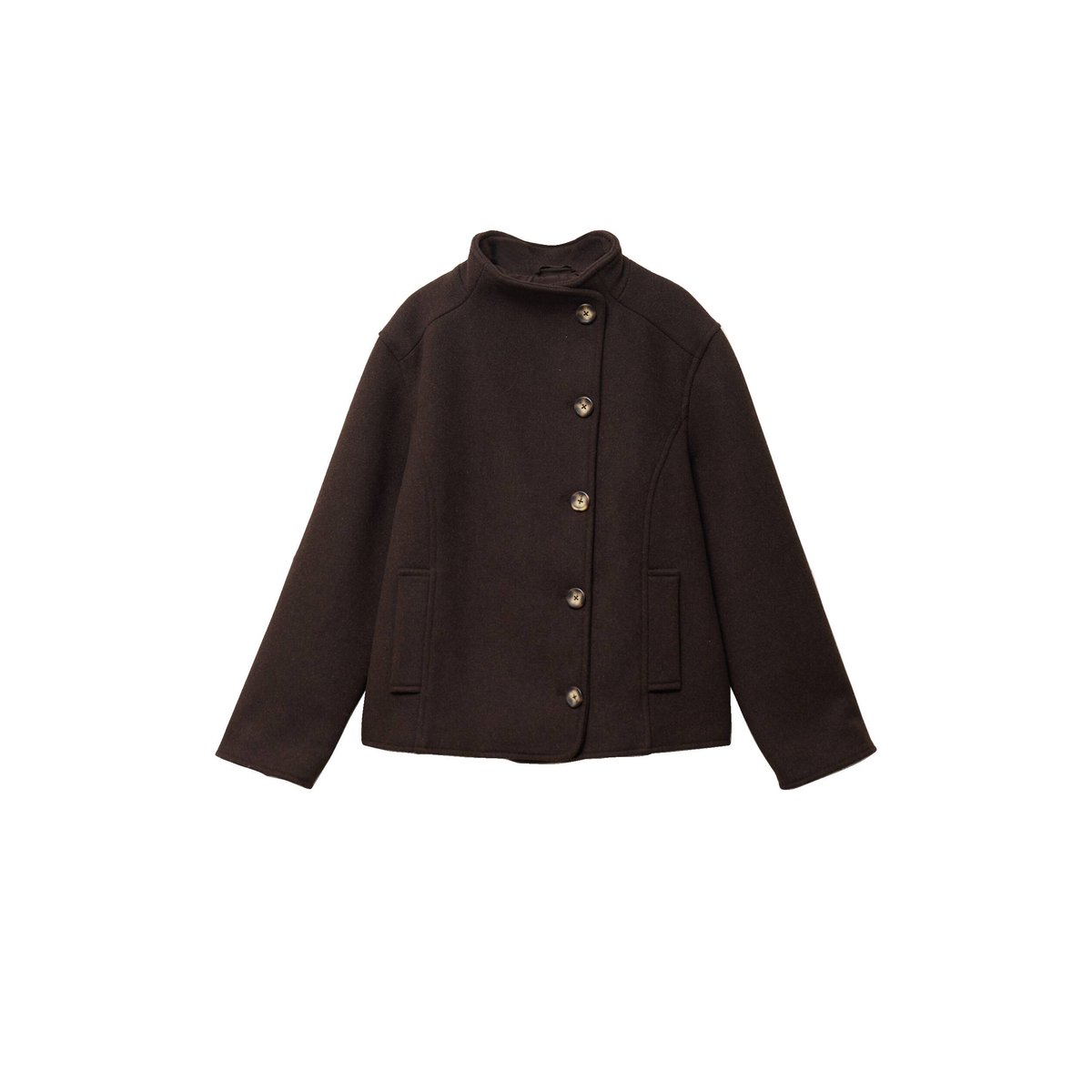 Veste oversize courte col tailleur marron foncé, BONOBO