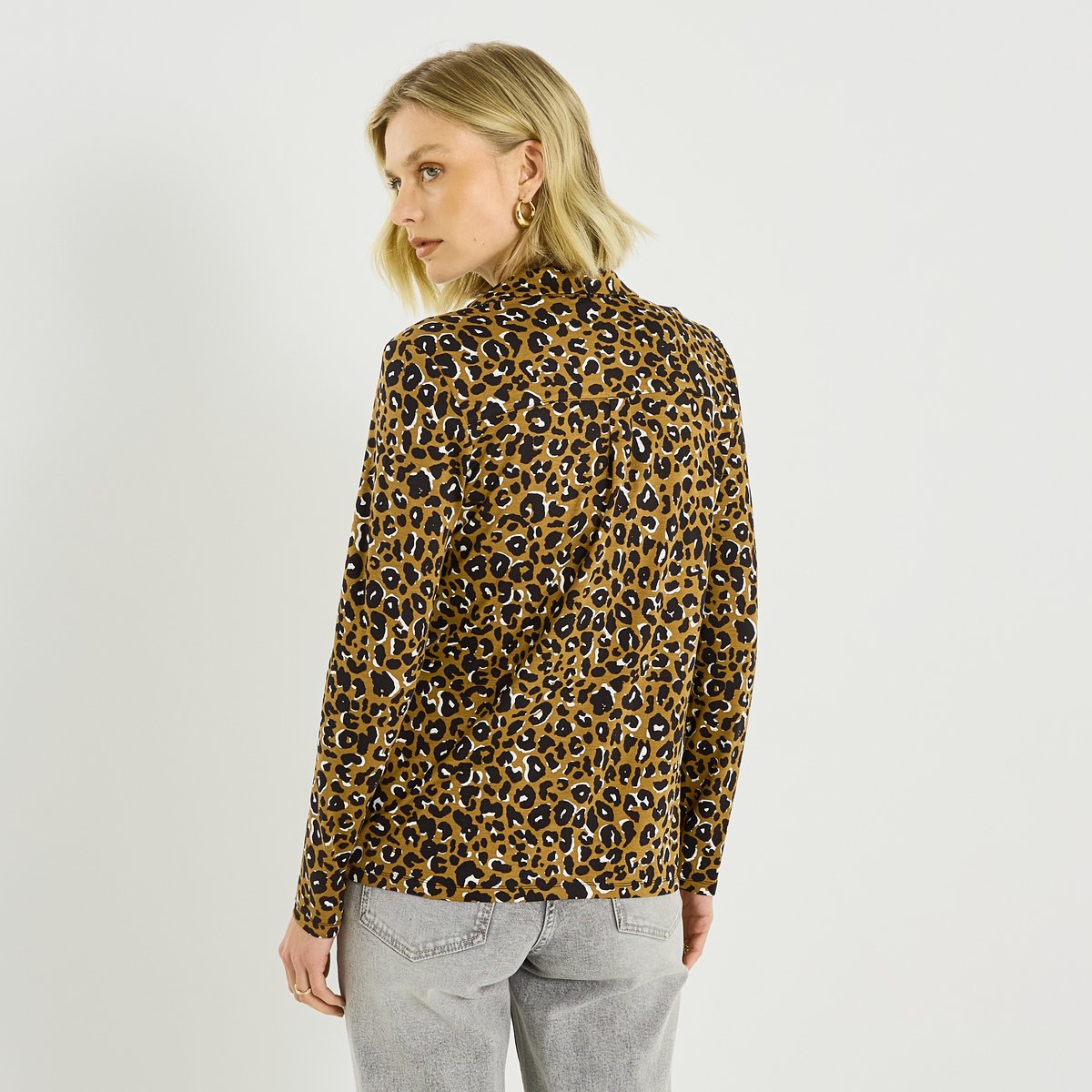 Chemise en maille imprimé léopard marron caramel, GRAIN DE MALICE