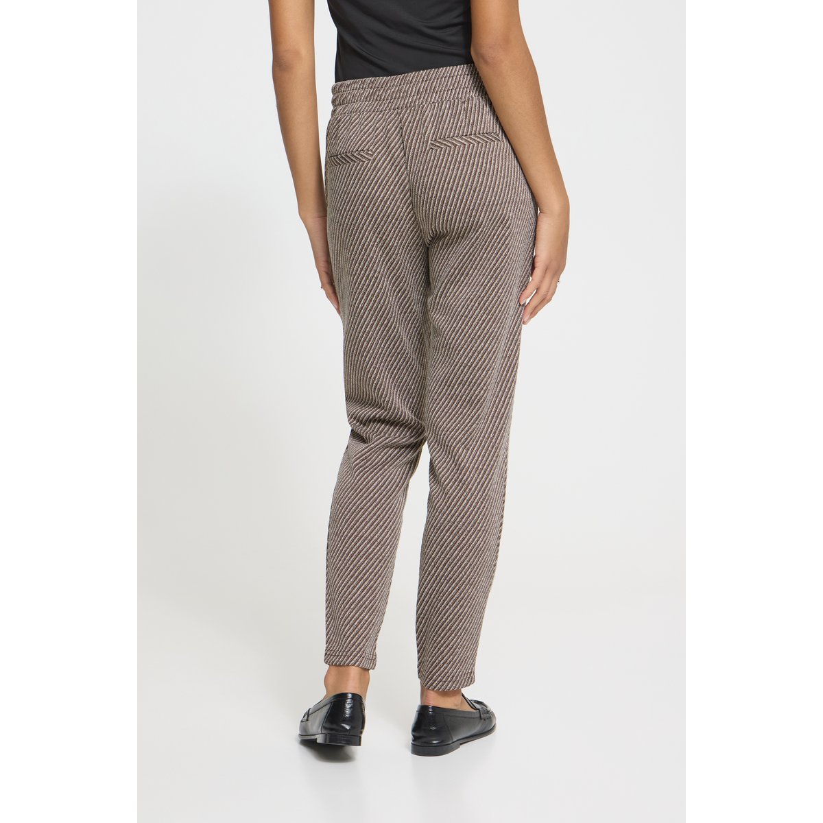 Pantalon coupe droite, longueur cheville marron blanc java/almond milk, ICHI