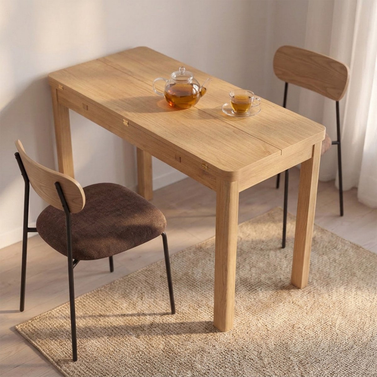 Table à manger extensible 2 à 4 personnes en bois 120x45-90cm- SHELDON bois clair, DRAWER