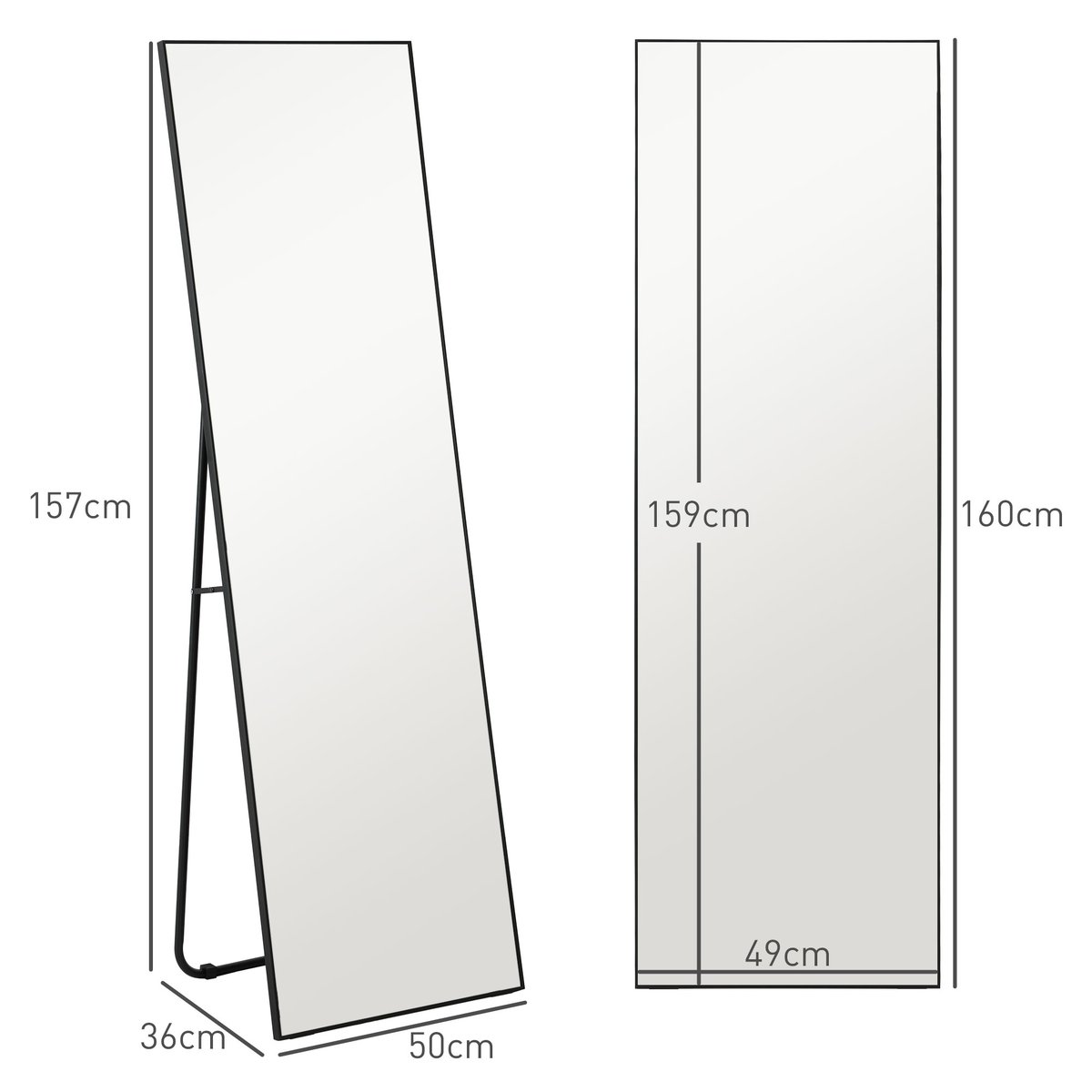 Miroir en pied Verre Noir noir, HOMCOM