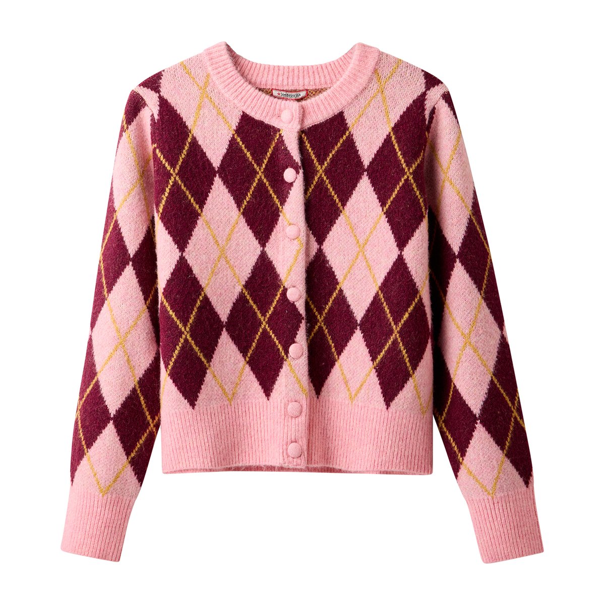 Superbe Cardigan Motif Argyle rose, JOE BROWNS