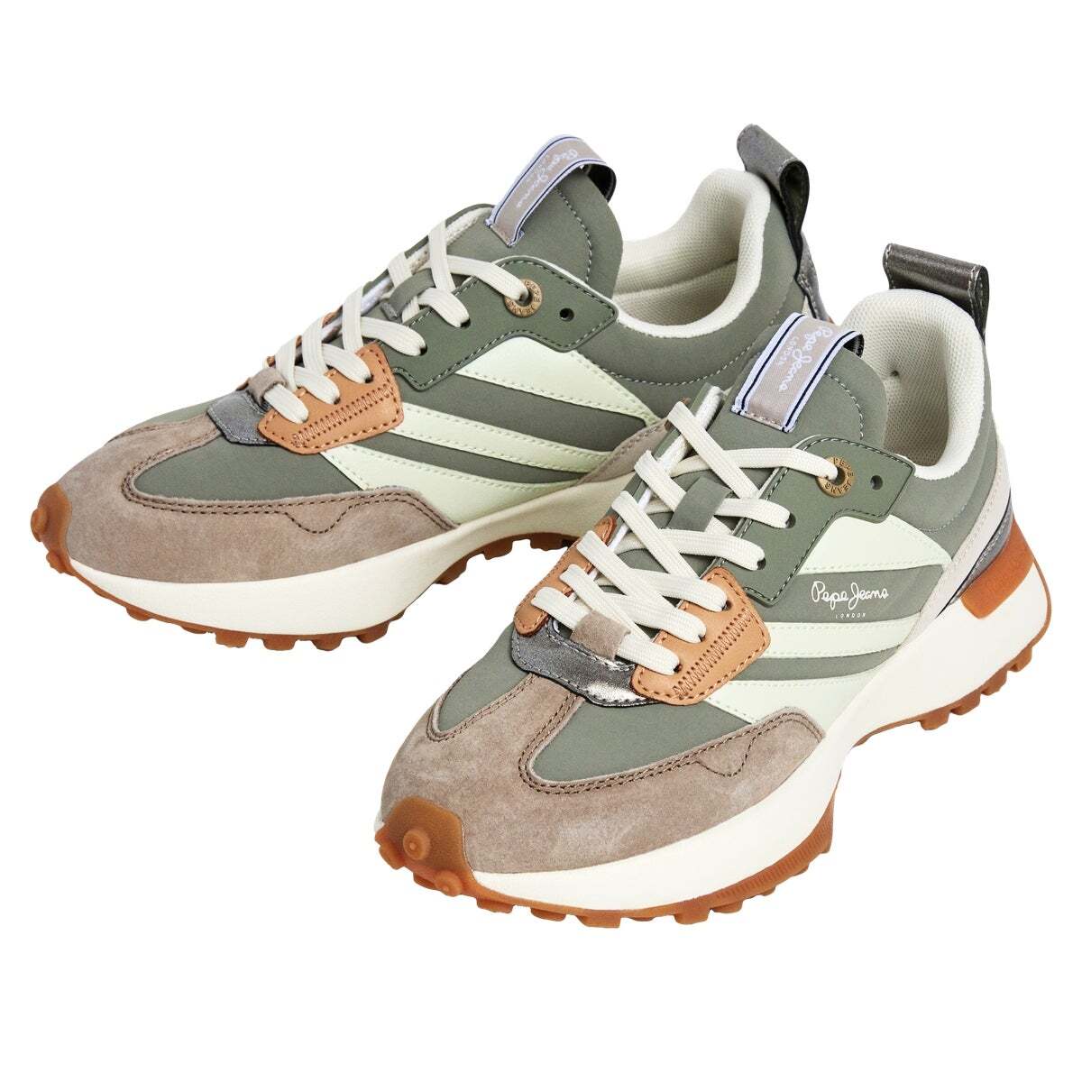 Lucky - Baskets En Cuir À Semelle Cupsole vert pierre, PEPE JEANS