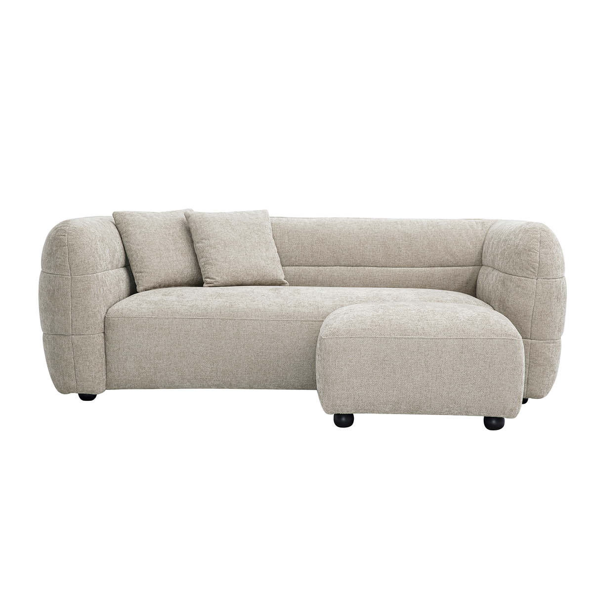 Canapé 3 places et repose pieds en tissu effet velours texturé beige JOYA beige, MILIBOO