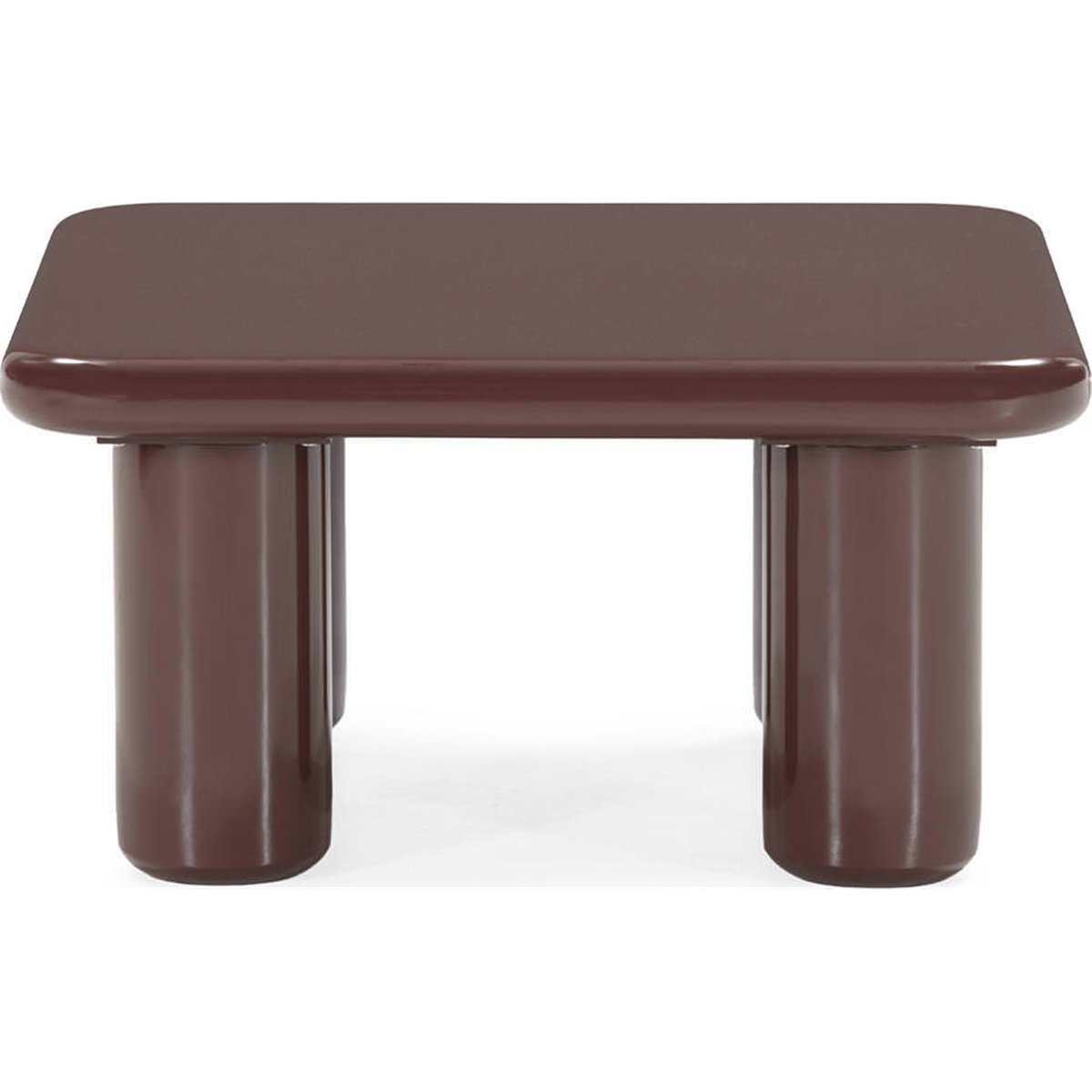 Table basse carrée en bois rouge foncé brillant, RECOLLECTION