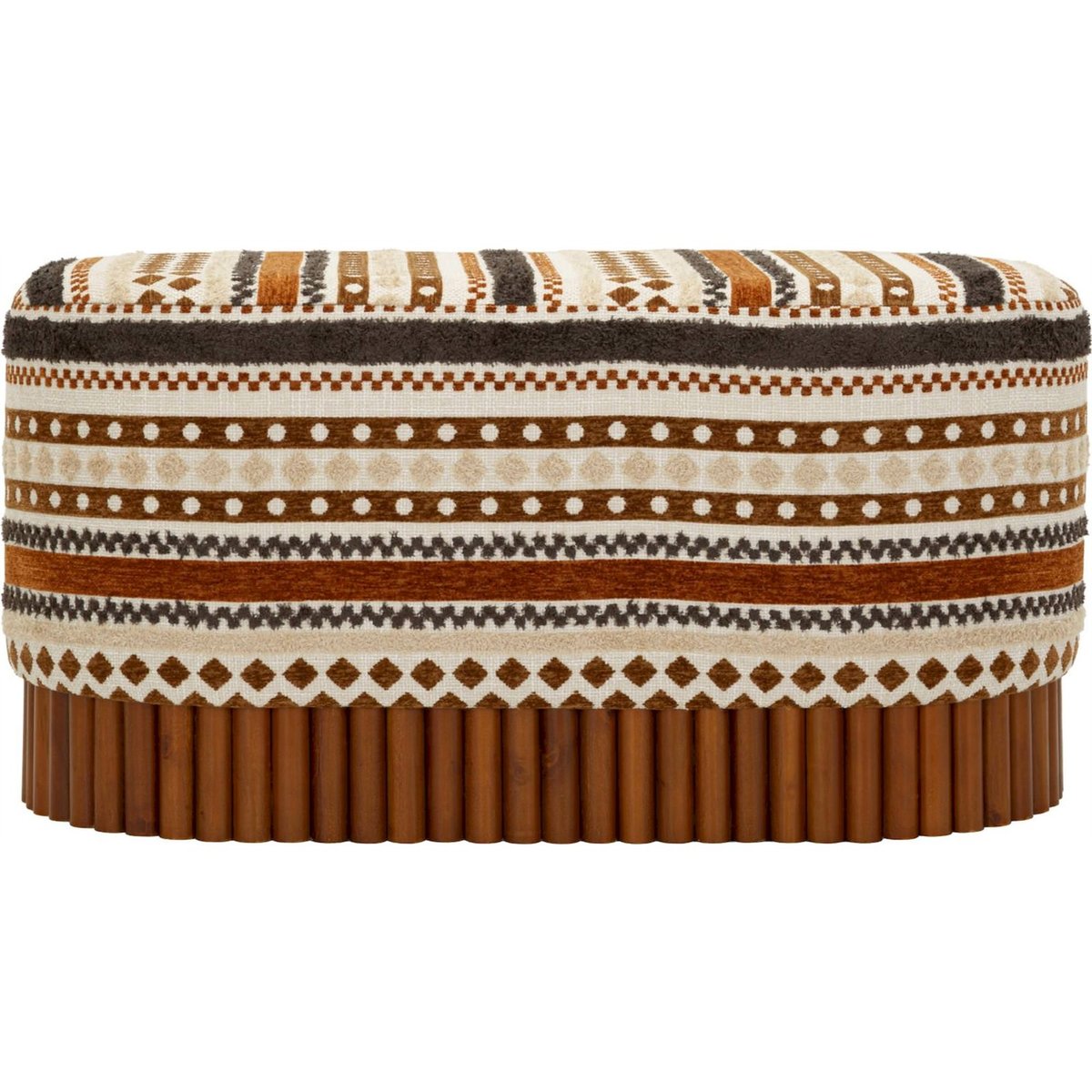 Banc ovale motif ethnique base en bois massif multicolore, RECOLLECTION