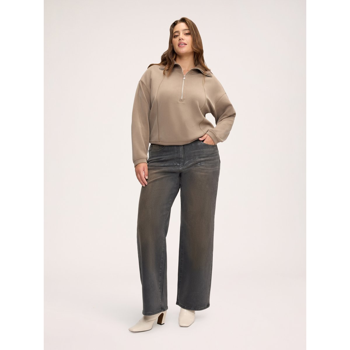 Sweat fermé avec col montant et fermeture zippée marron, FIORELLA RUBINO
