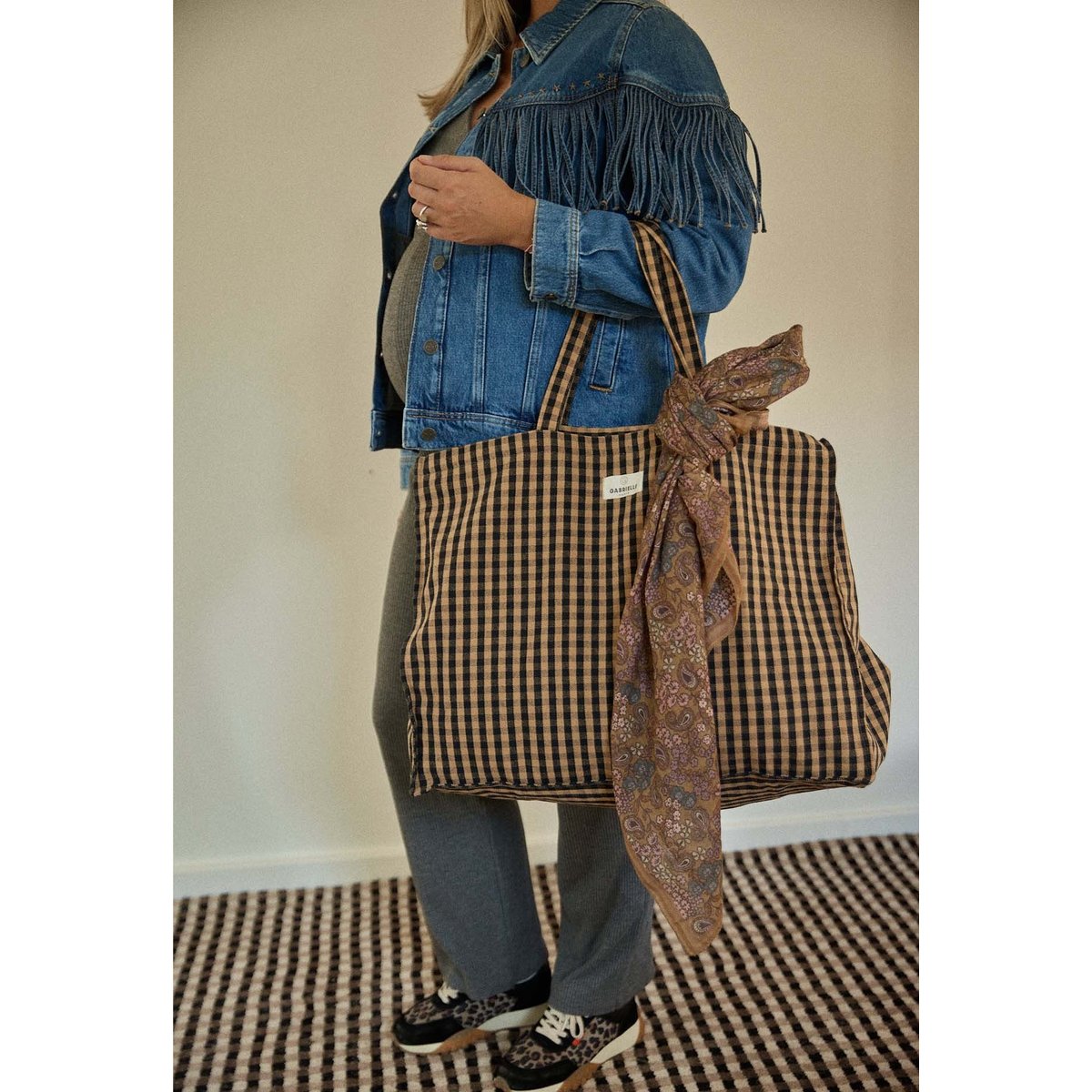 Sac week-end en coton, VICHY café, GABRIELLE PARIS