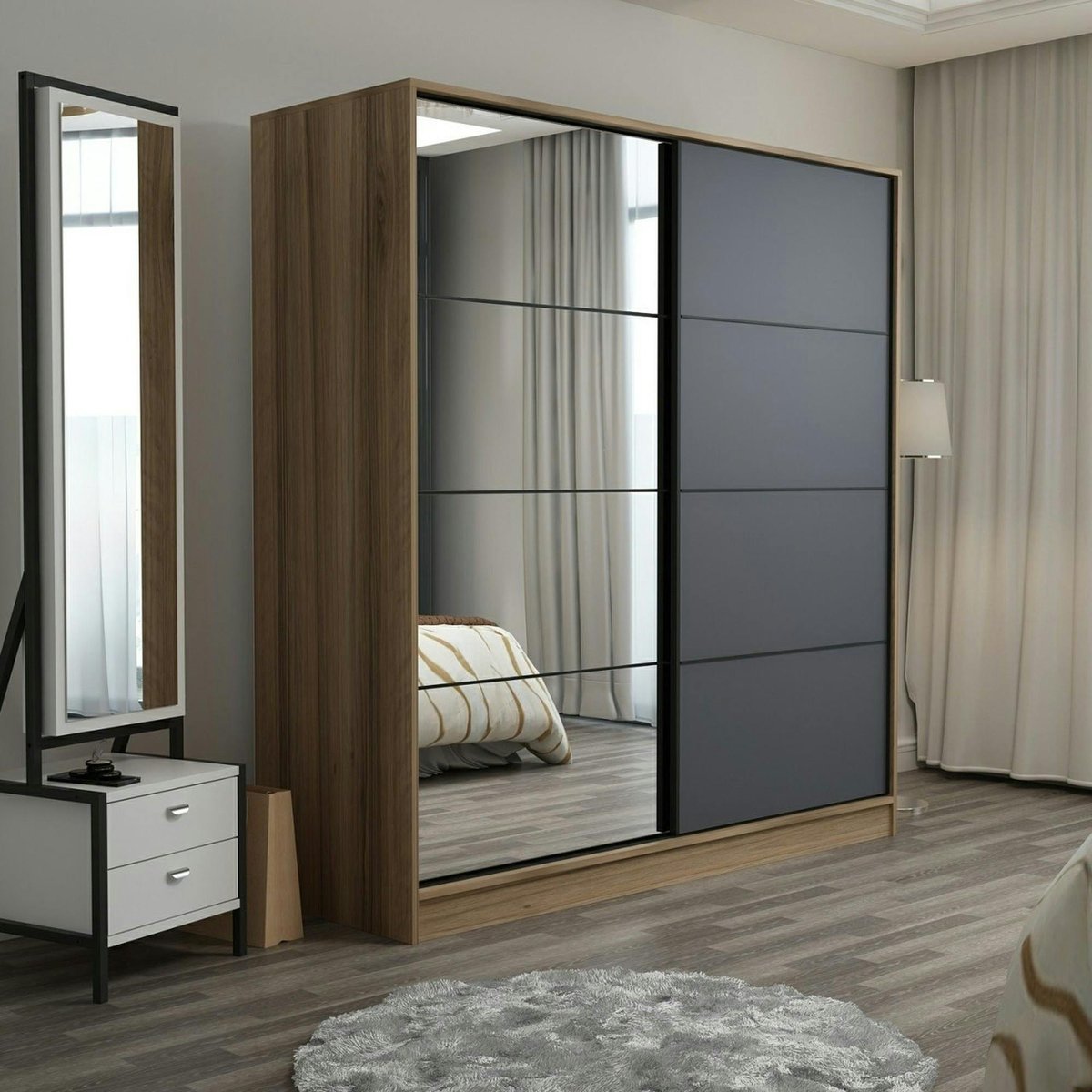 Armoire de chambre avec miroir BYRON chêne, PIER IMPORT
