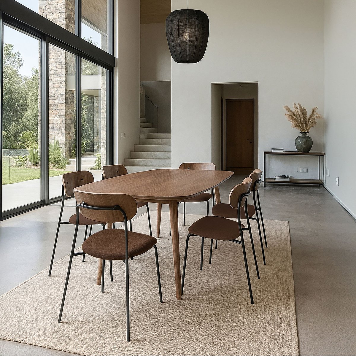 Lot de 2 chaises en tissu et dossier en finition noyer, GASTON couleur unique, NOW'S HOME