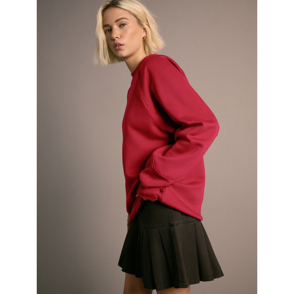 Sweat ras du cou rayé en tissu épais rouge cerise, NEXT