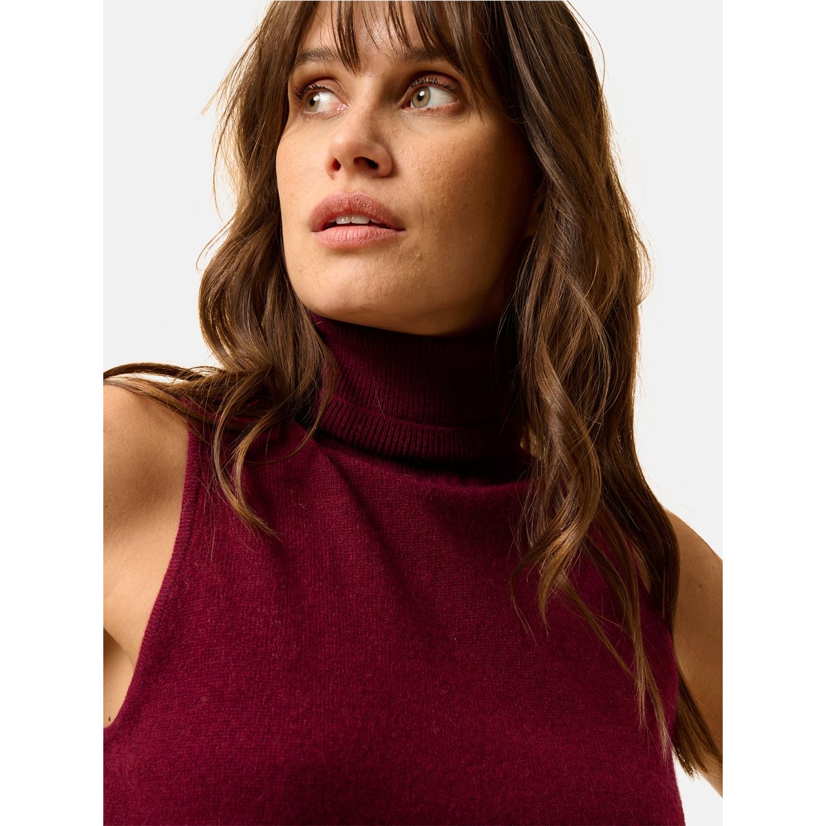 Pull Col Roulé Sans Manches Bordeaux Violet bordeaux, JUST CASHMERE