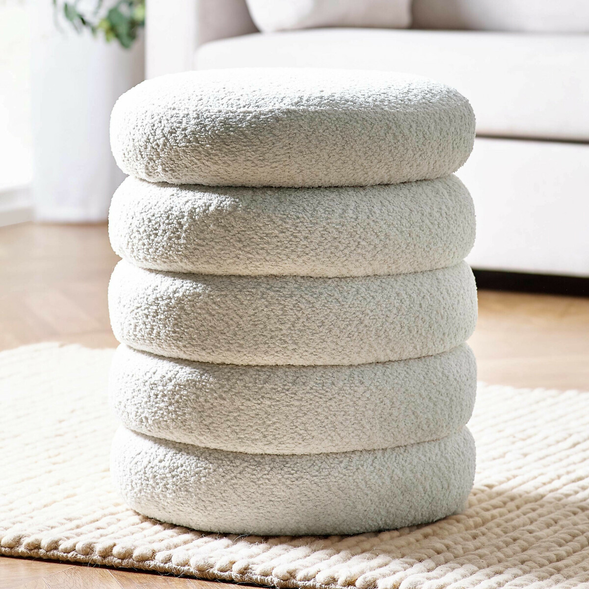 Celes Bouclé Curve Upholstered Storage Stool ivory, SO'HOME