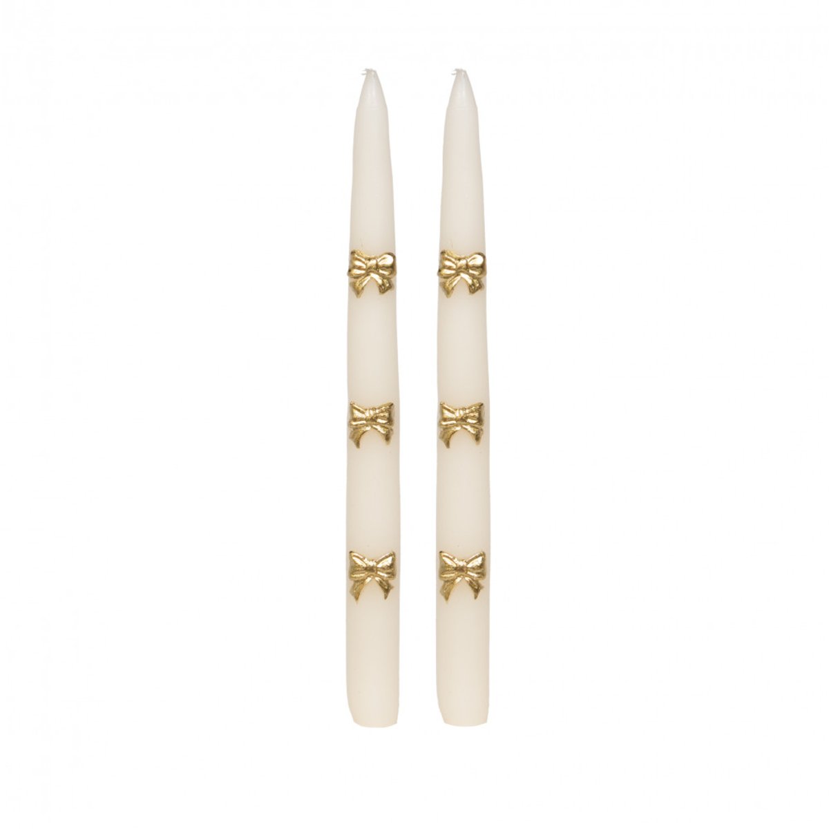 Coffret 2 chandelles noeuds dorés H25,5 cm en cire blanc, AMADEUS