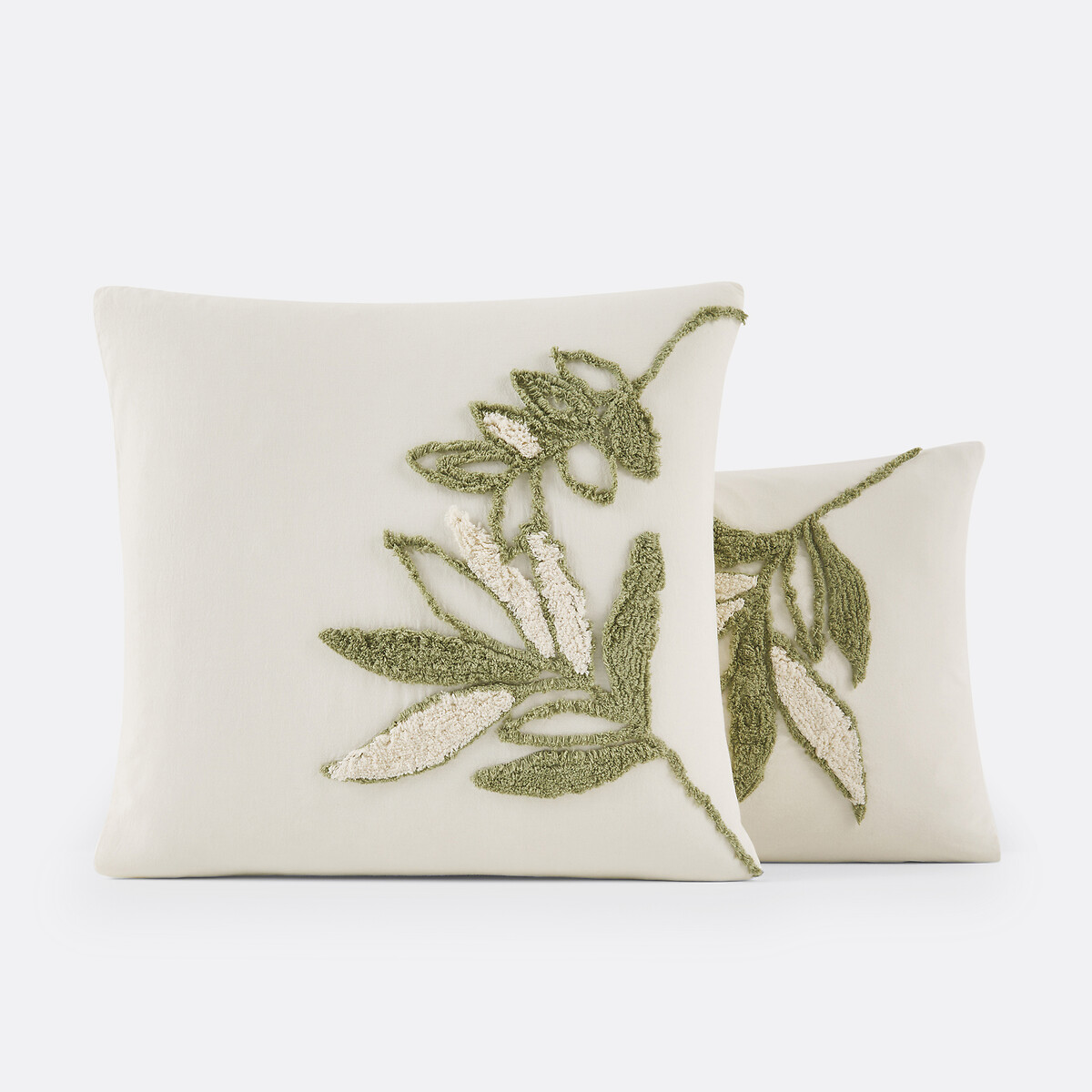 Piana Embroidered Foliage Cotton Pillowcase white/green, LA REDOUTE INTERIEURS