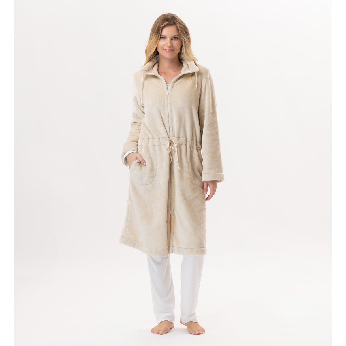 Veste zippée en peluche flanelle ESSENTIEL H53B beige, LE CHAT