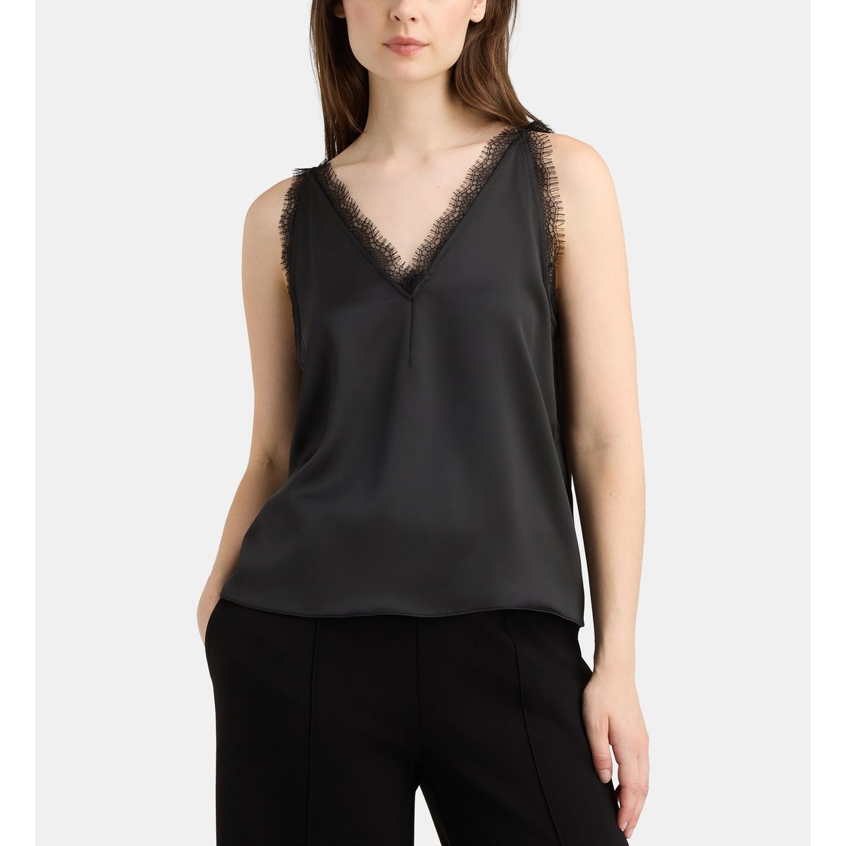 Top caraco fridget satiné dentelle noir, GALERIES LAFAYETTE