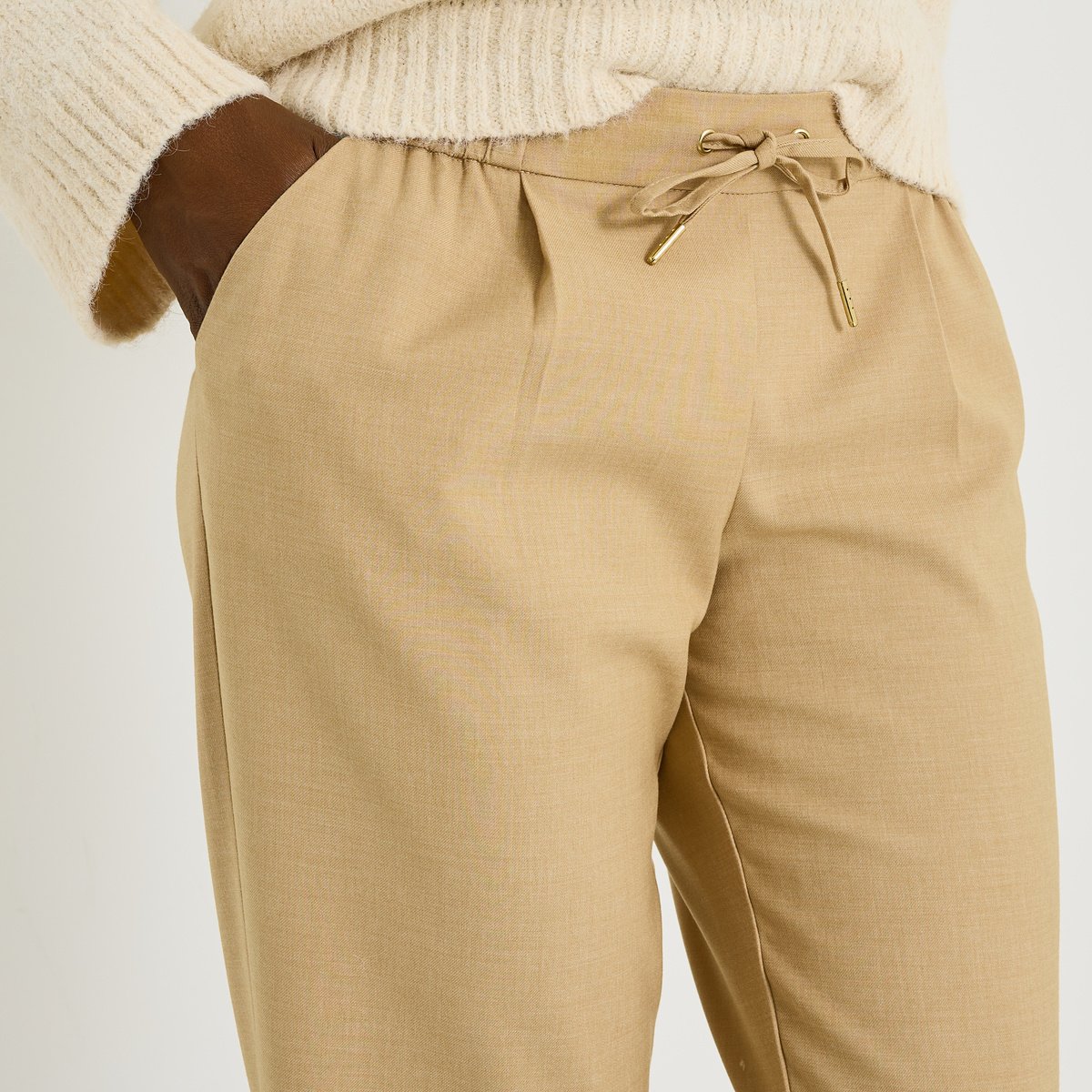 Pantalon taille élastiquée beige, GRAIN DE MALICE