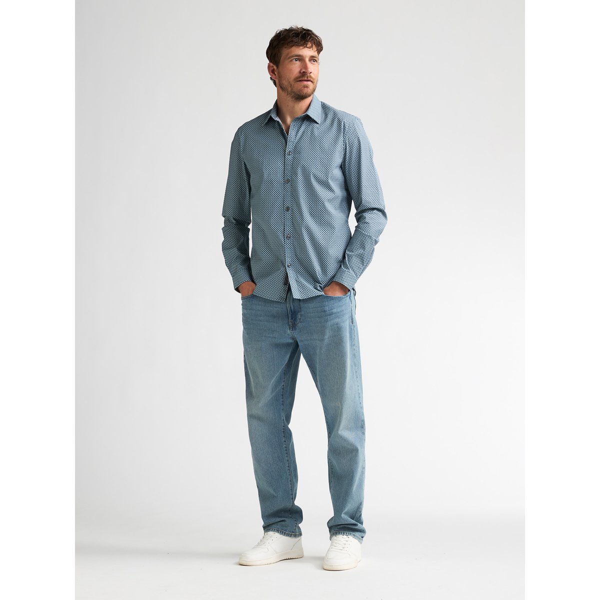 Chemise slim à micro-motifs millworks bleu iron blue, PETROL INDUSTRIES