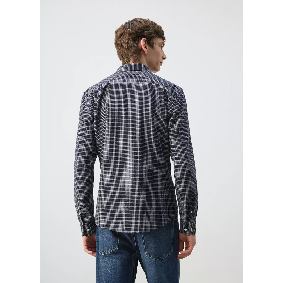 Chemise regular fit à carreaux en coton bleu marine, MANGO MAN