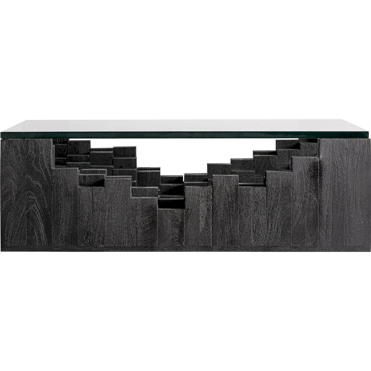 Table basse contemporaine en bois noir sablé bois naturel, RECOLLECTION